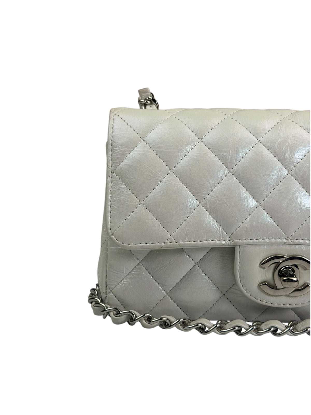 Chanel Metallic White Quilted Calfskin Small Flap Bag 2021