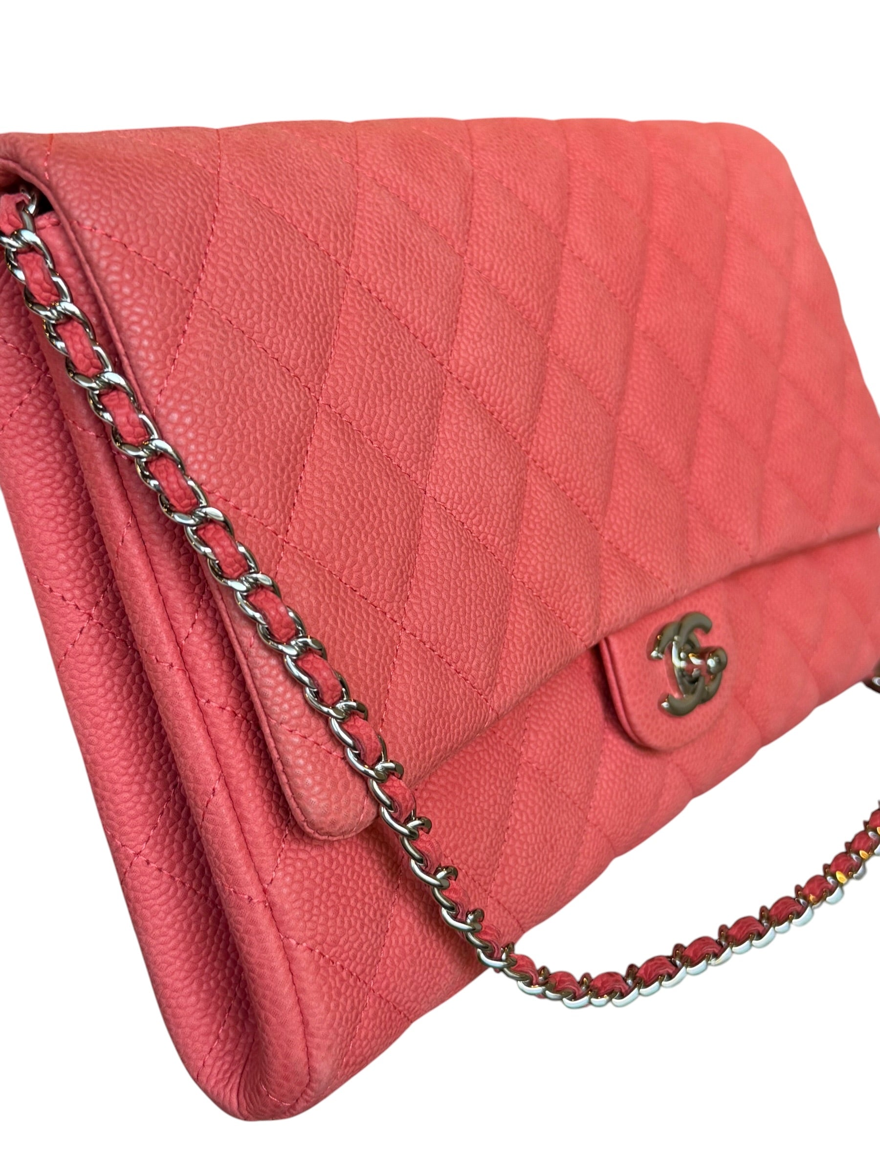 Chanel Coral Pink Matte Quilted Caviar Flap Shoulder Bag 2012