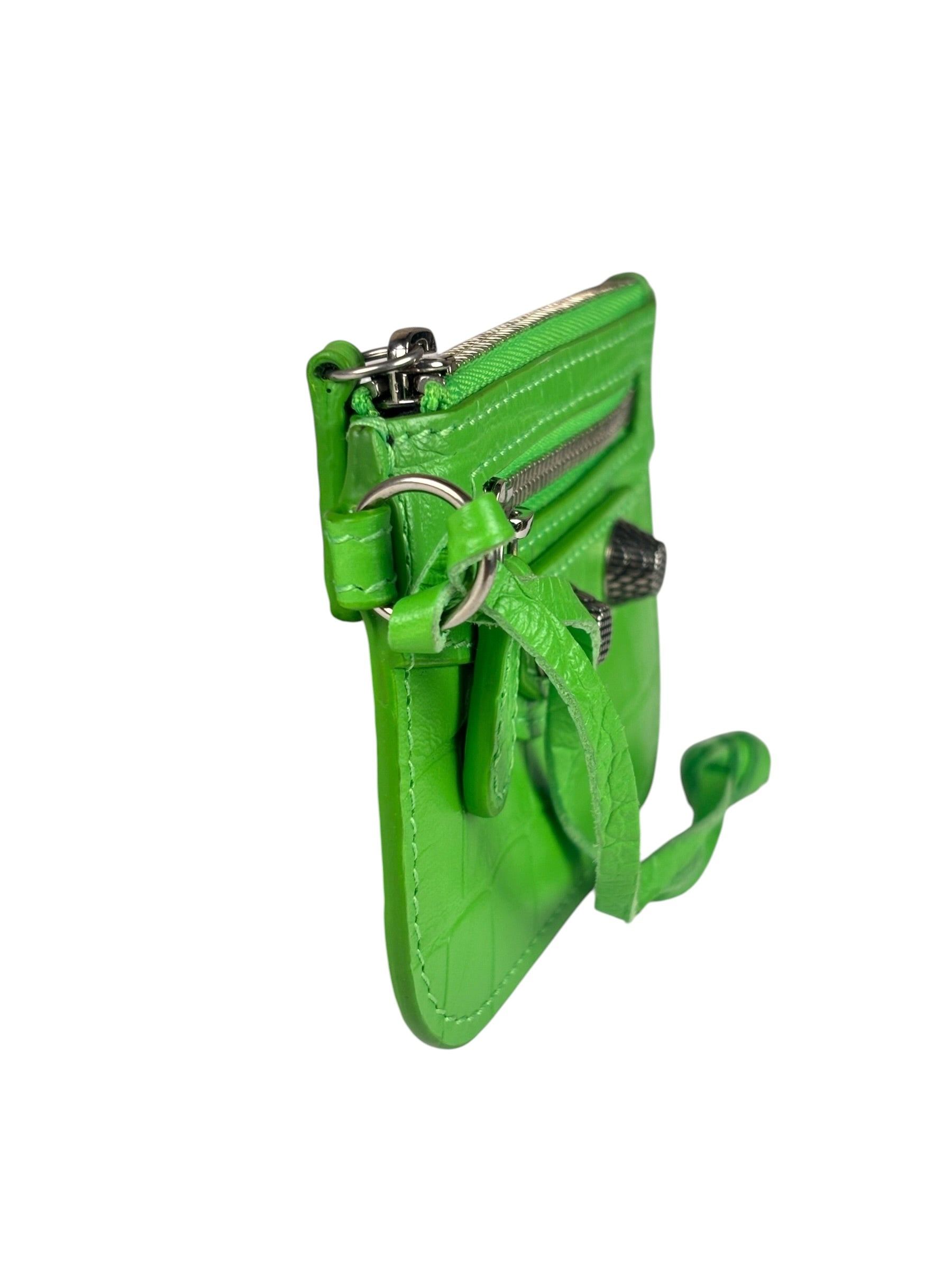 Balenciaga Neon Green Crocodile-Embossed Coin/Card Holder