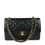 Chanel Vintage Black Quilted Leather Double Flap Bag 1995