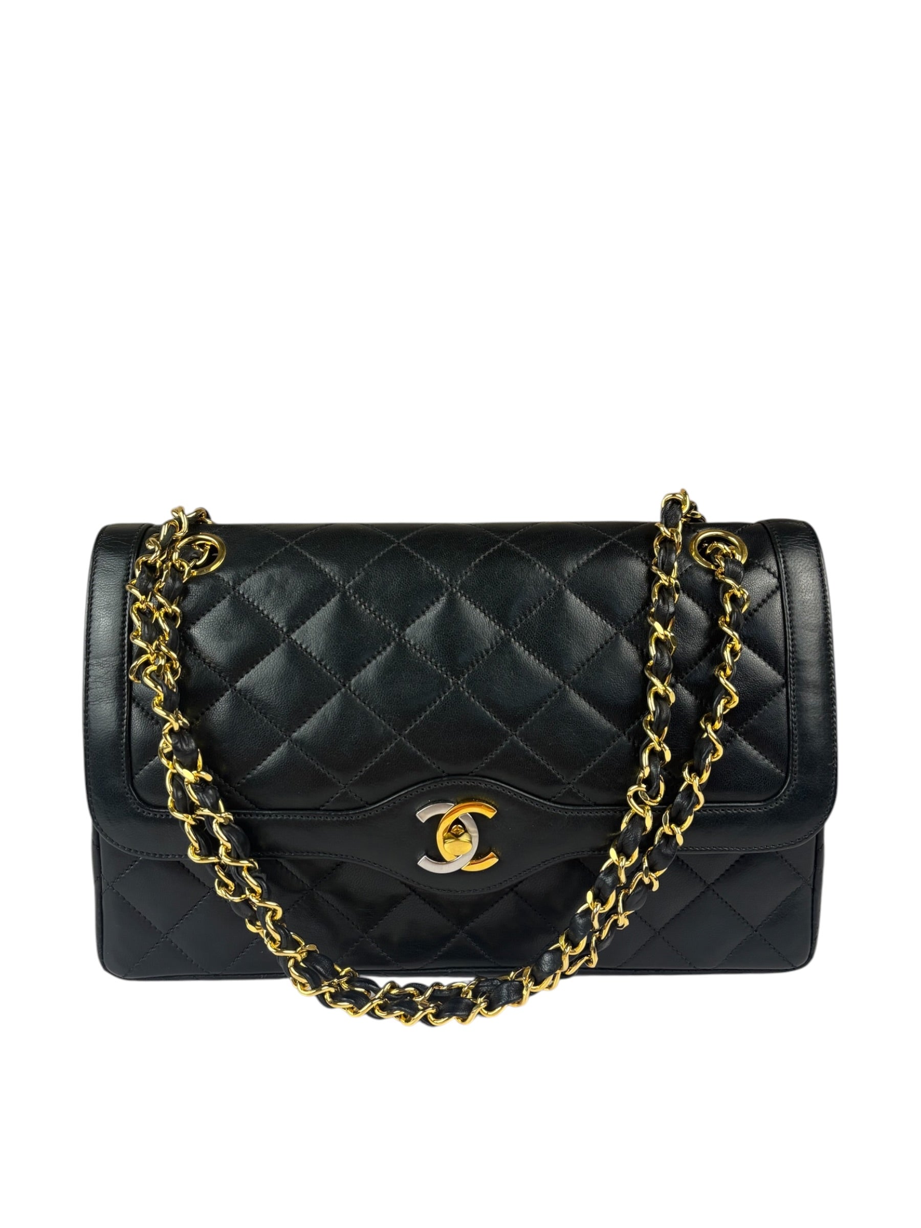 Chanel Vintage Black Quilted Leather Double Flap Bag 1995