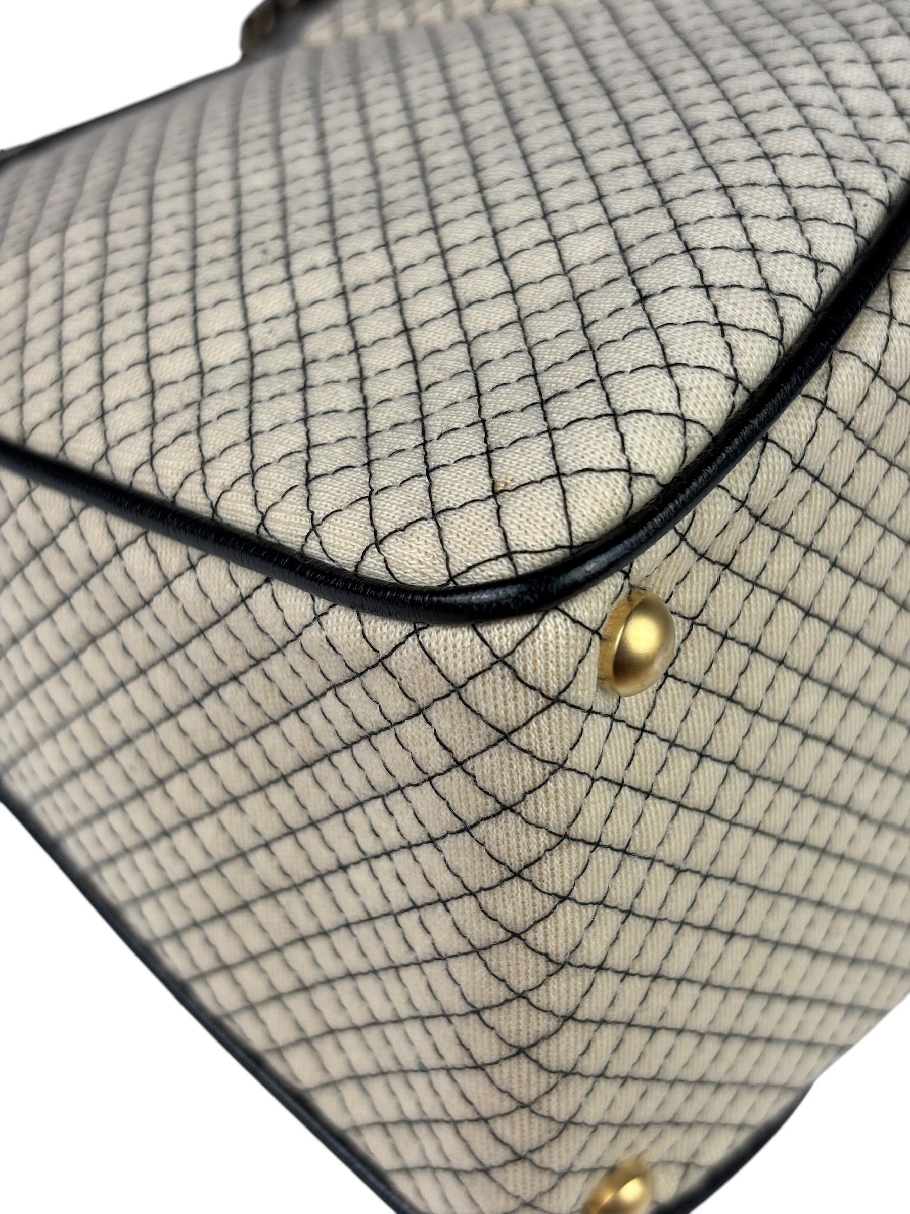 Chanel Beige/Black Leather Trim Diamond-Quilted Shoulder Bag 2002