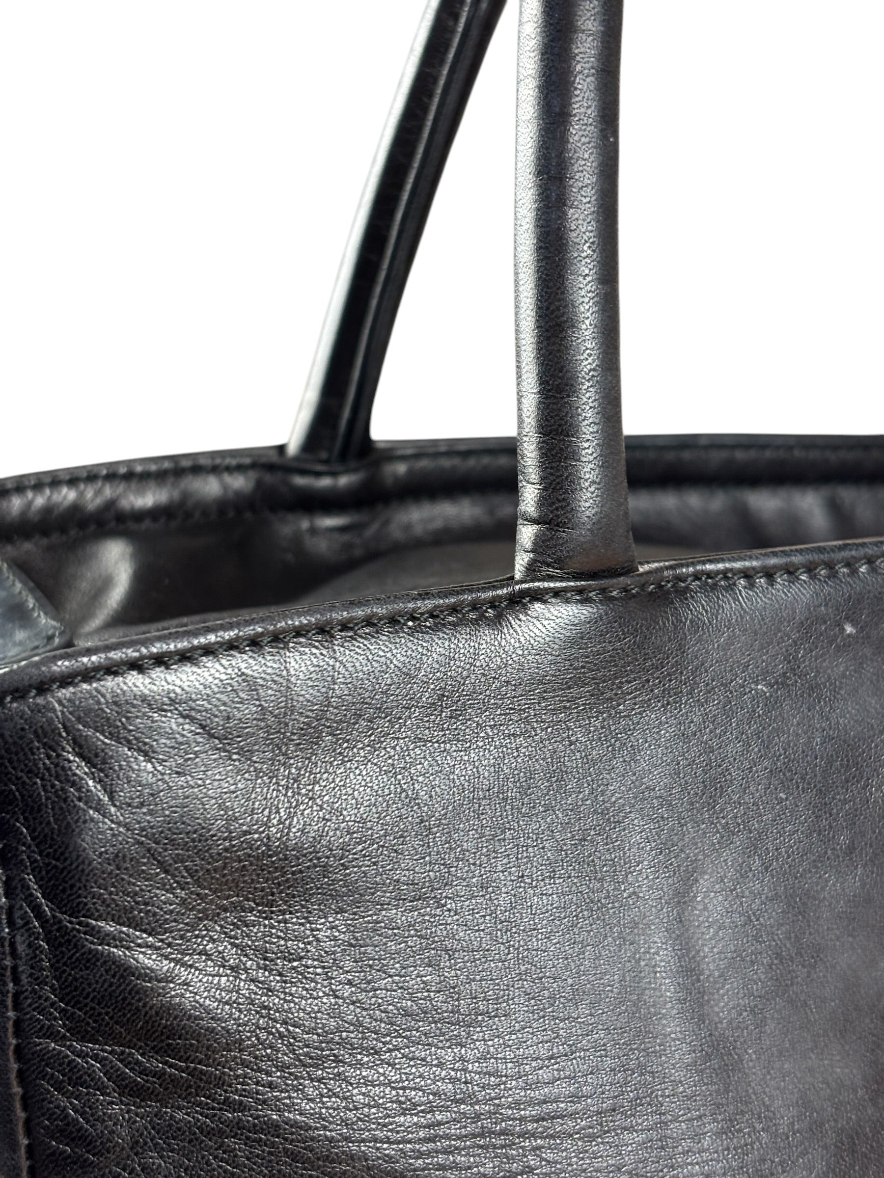 Prada Vintage Black Leather Tote Bag