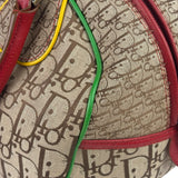 Christian Dior Vintage Beige/Brown Leather Trim Rasta Bowler Bag