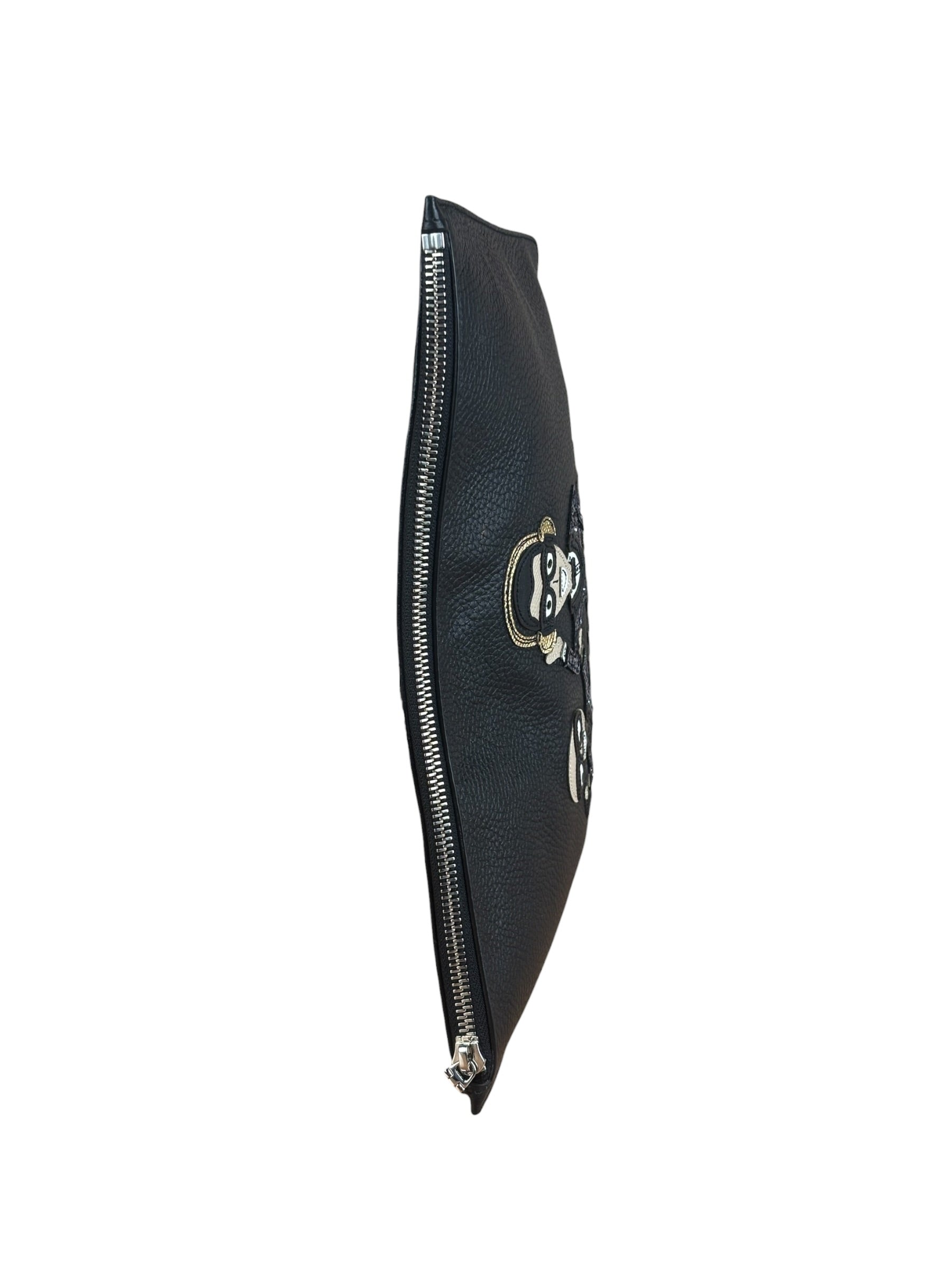 Dolce & Gabbana Black Pebbled Leather DJ Turntable Set Zip Pouch