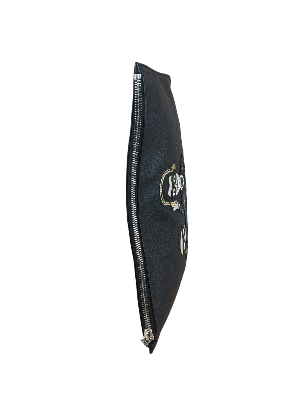 Dolce & Gabbana Black Pebbled Leather DJ Turntable Set Zip Pouch