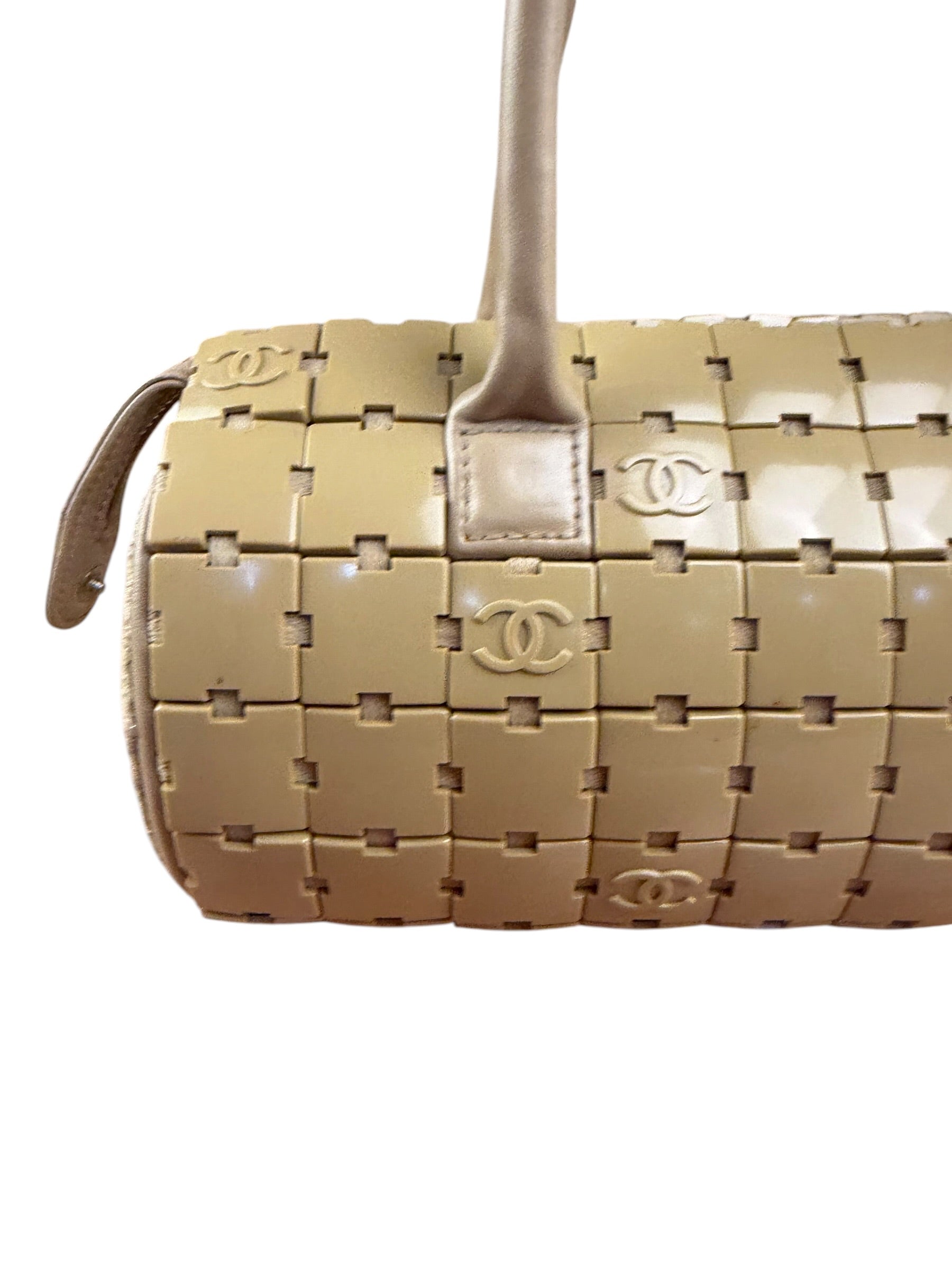 Chanel Beige Leather Trim Mini Puzzle Block Handbag
