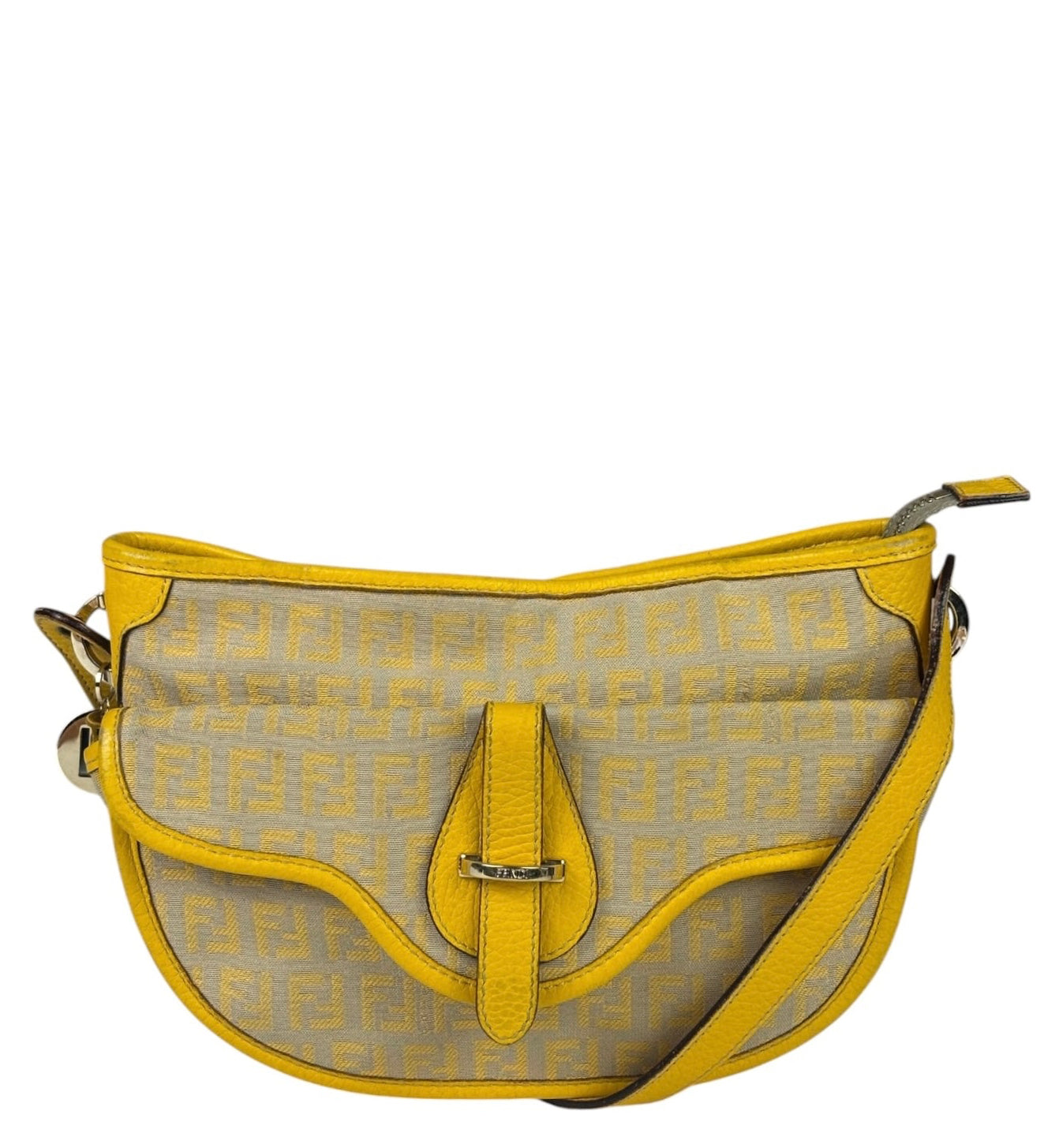Fendi Yellow Leather Trim Zucca Crossbody Bag