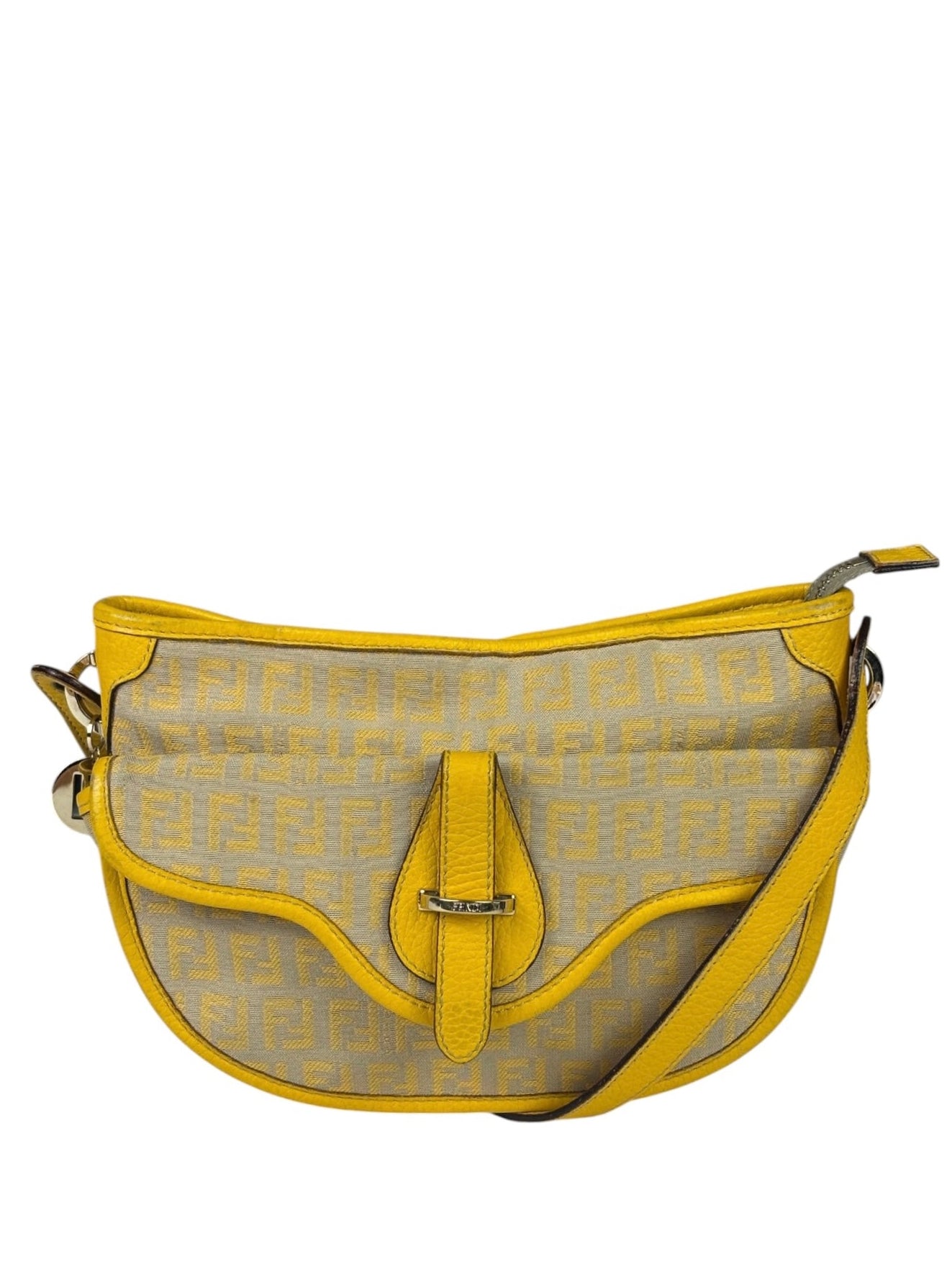 Fendi Yellow Leather Trim Zucca Crossbody Bag