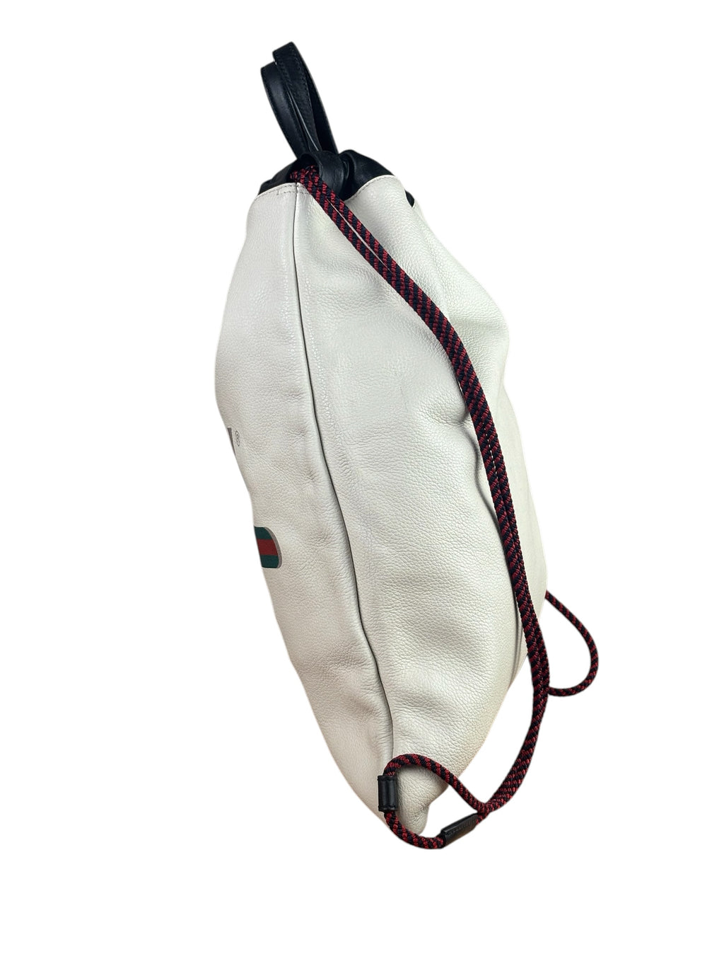 Gucci White/Black Leather Logo Drawstring Backpack