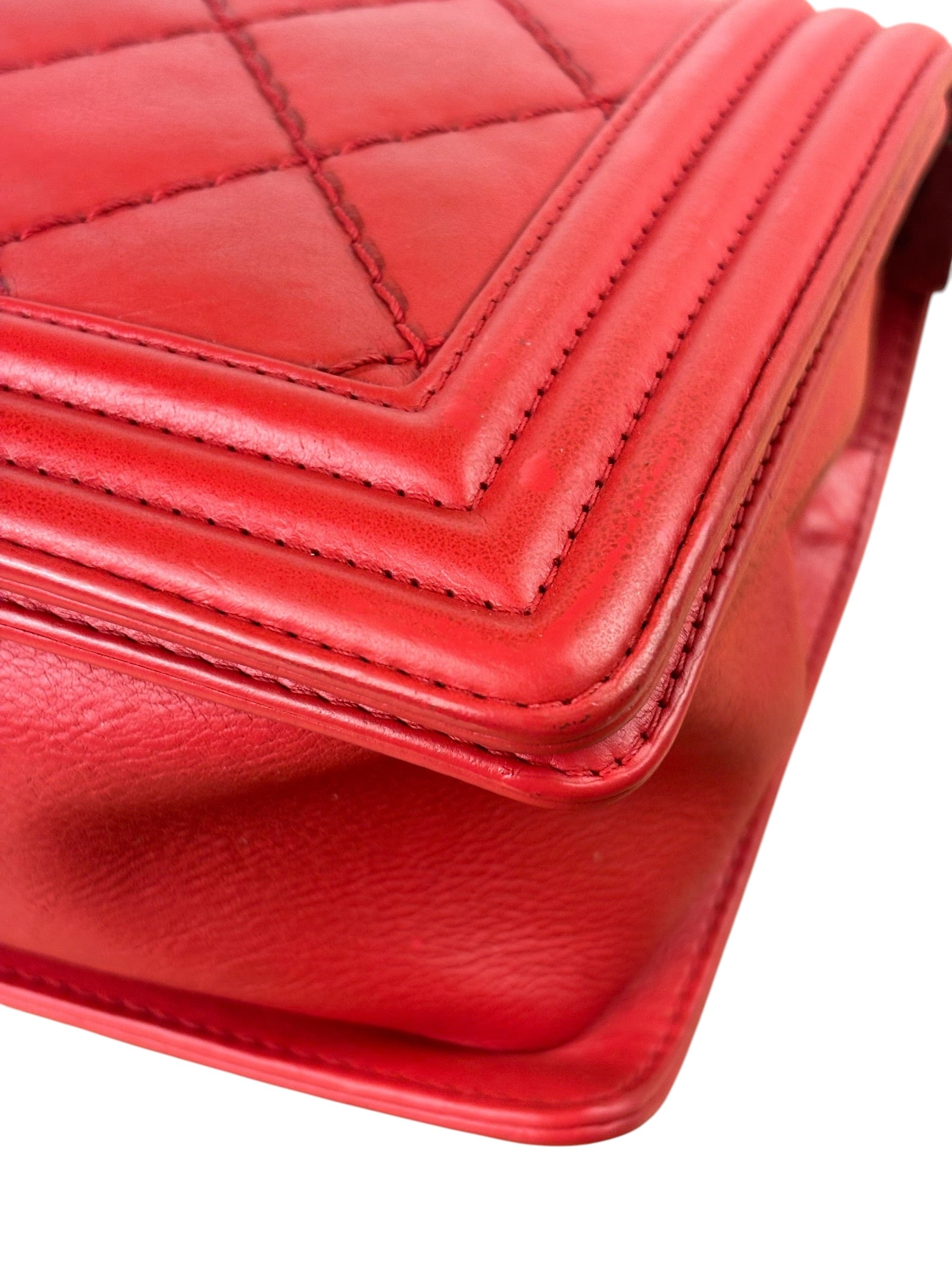 Chanel Red Quilted Lambskin Boy Flap Bag 2013