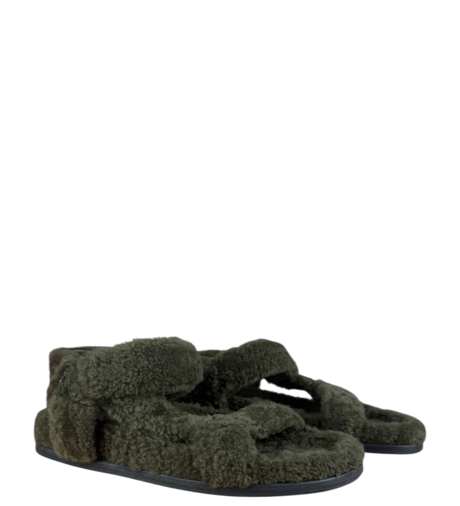 Fendi Green Shearling Sandals