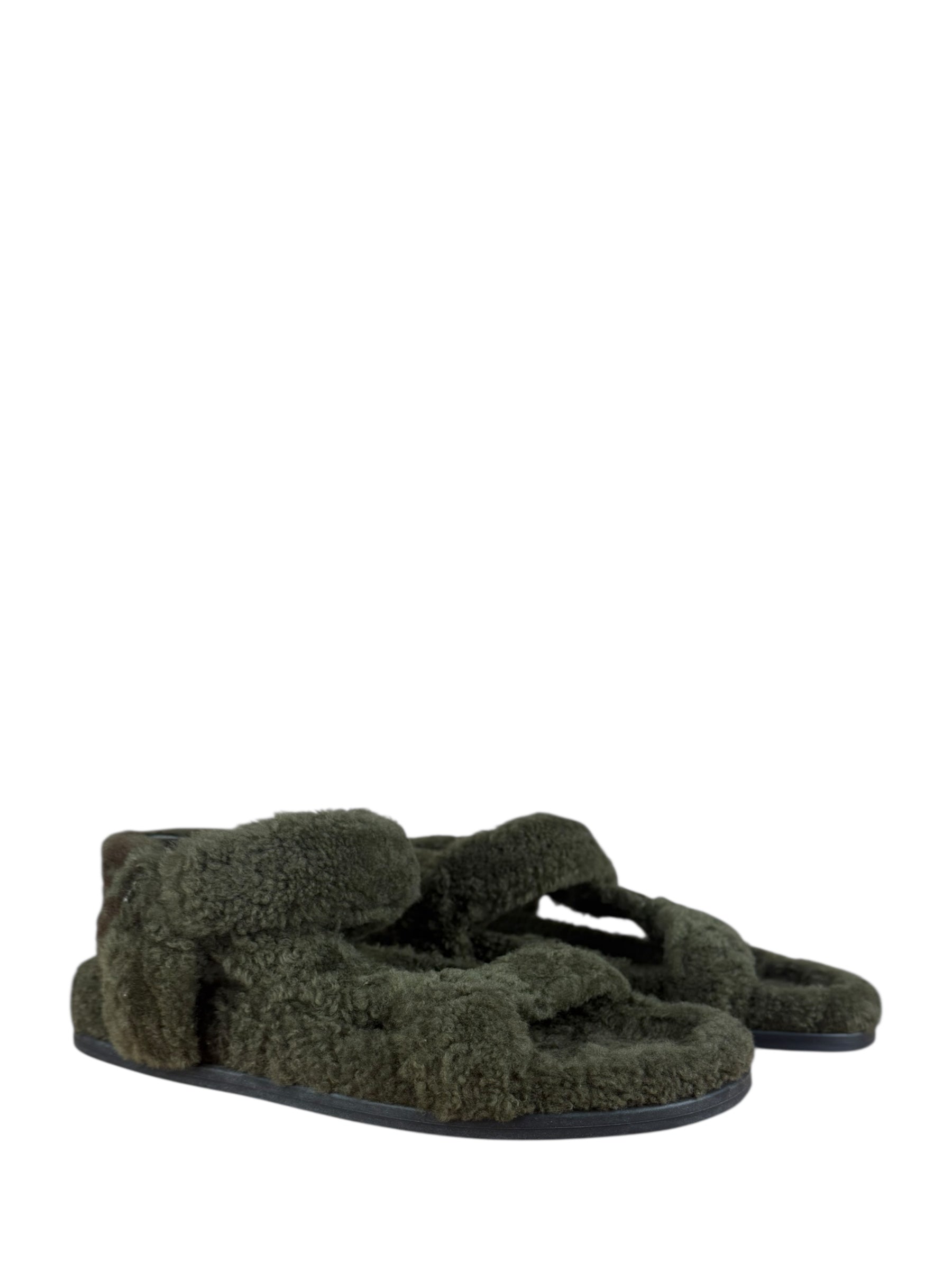 Fendi Green Shearling Sandals