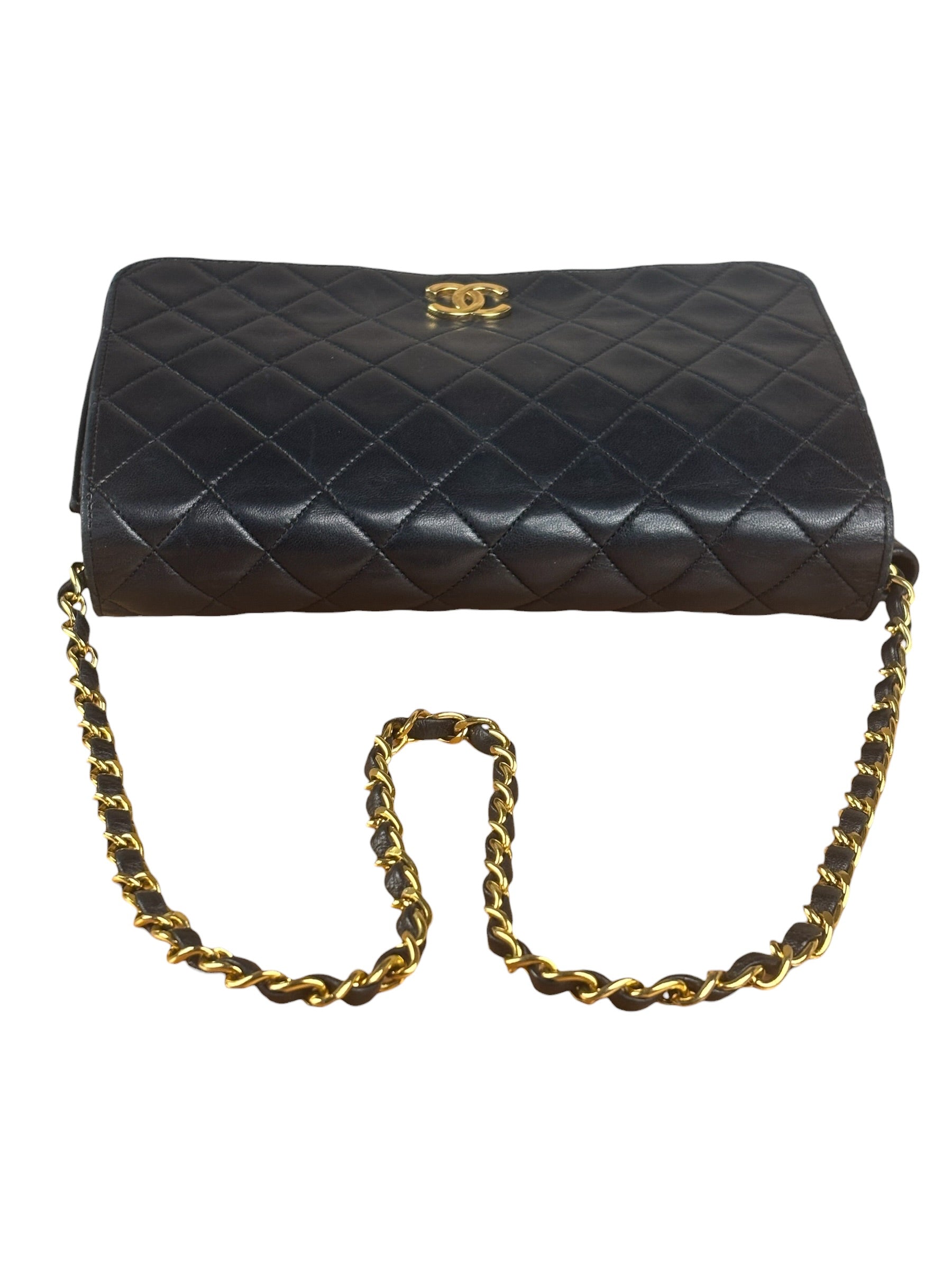 Chanel Black CC Quilted Leather Chain Flap Bag 90s