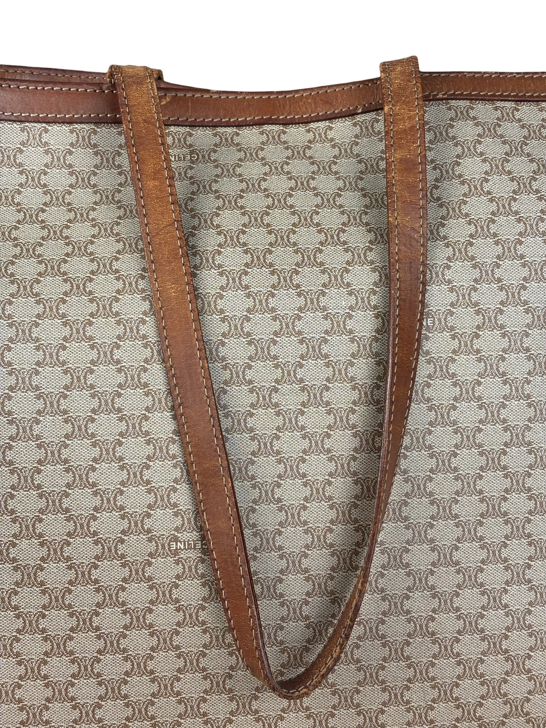 Celine Vintage Coated Canvas Macadam Shoulder Tote