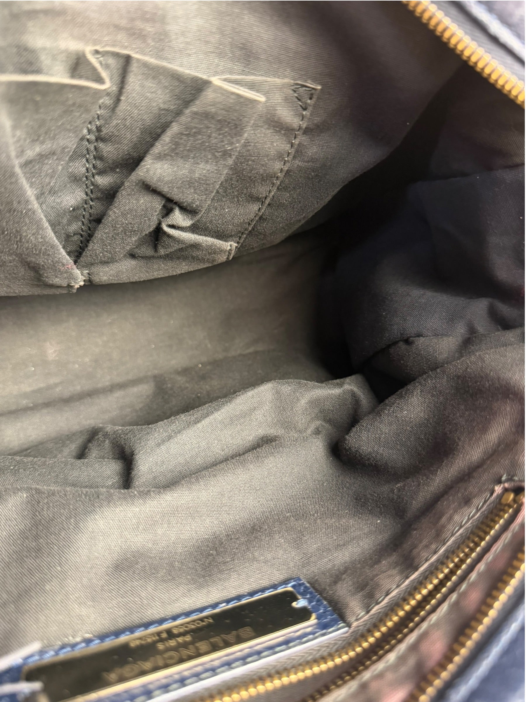 Balenciaga Navy Lambskin Moto Work Two-Way Bag