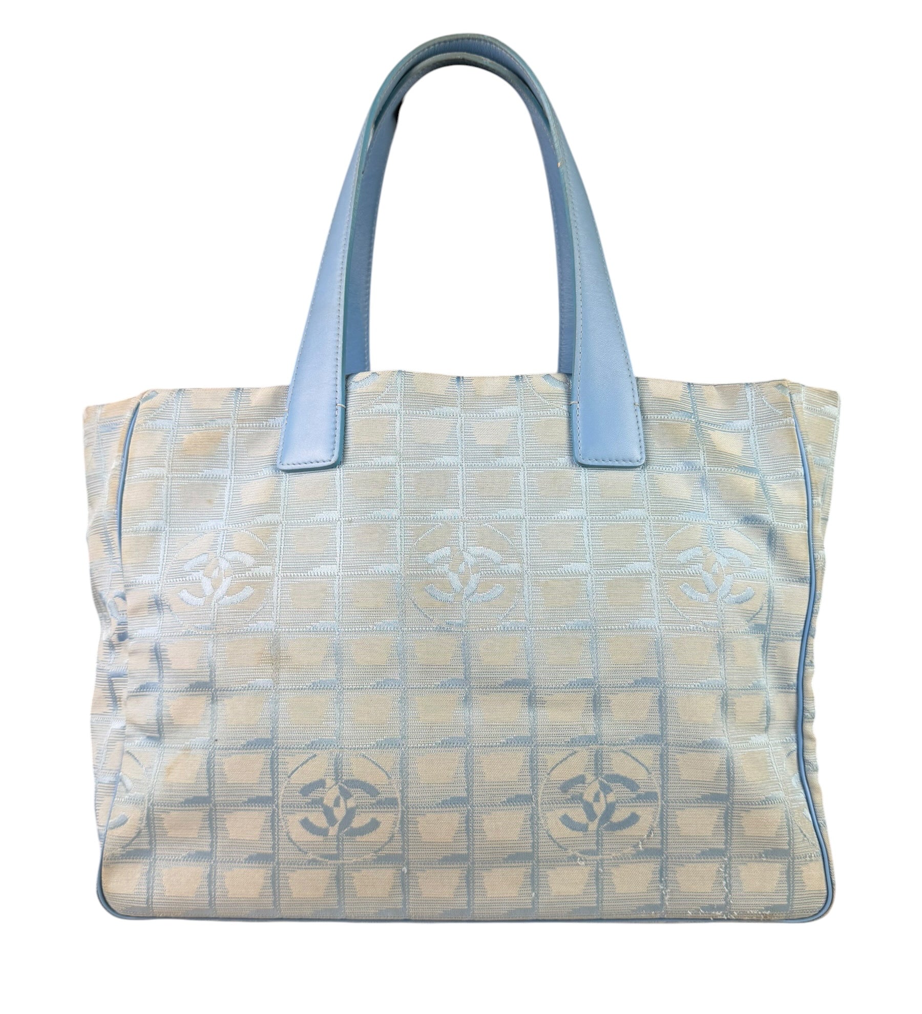 Chanel Light Blue Nylon/Leather Trim Travel Line Tote 2002