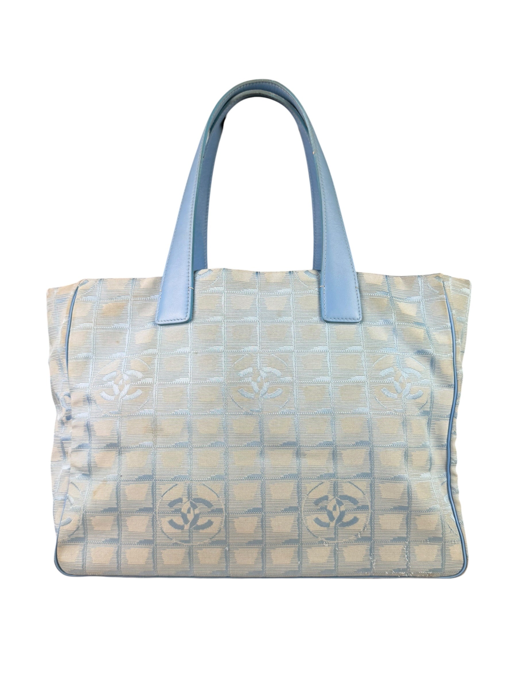 Chanel Light Blue Nylon/Leather Trim Travel Line Tote 2002