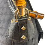 Gucci Black Leather Trim Bamboo Handle Hobo Bag