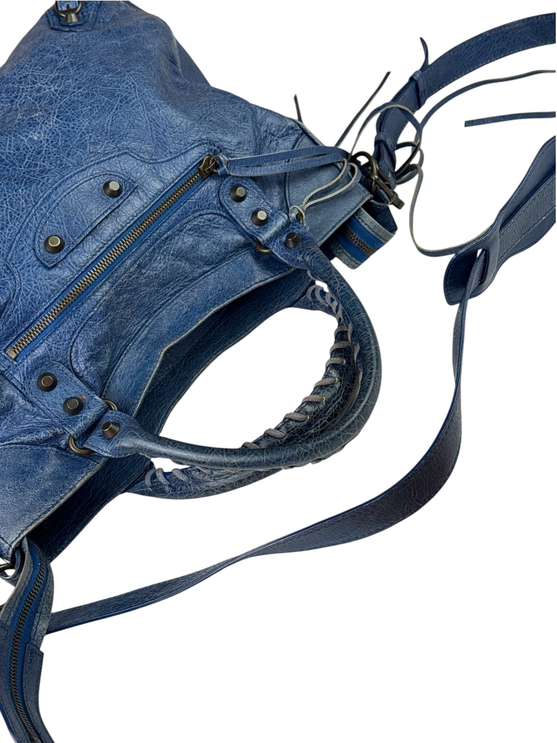 Balenciaga Navy Leather Moto Work Two-Way Bag