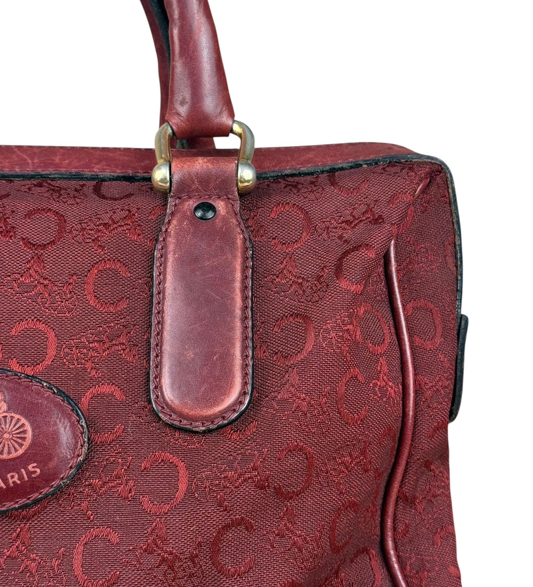 Celine Vintage Burgundy Macadam Print Mini Boston Handbag