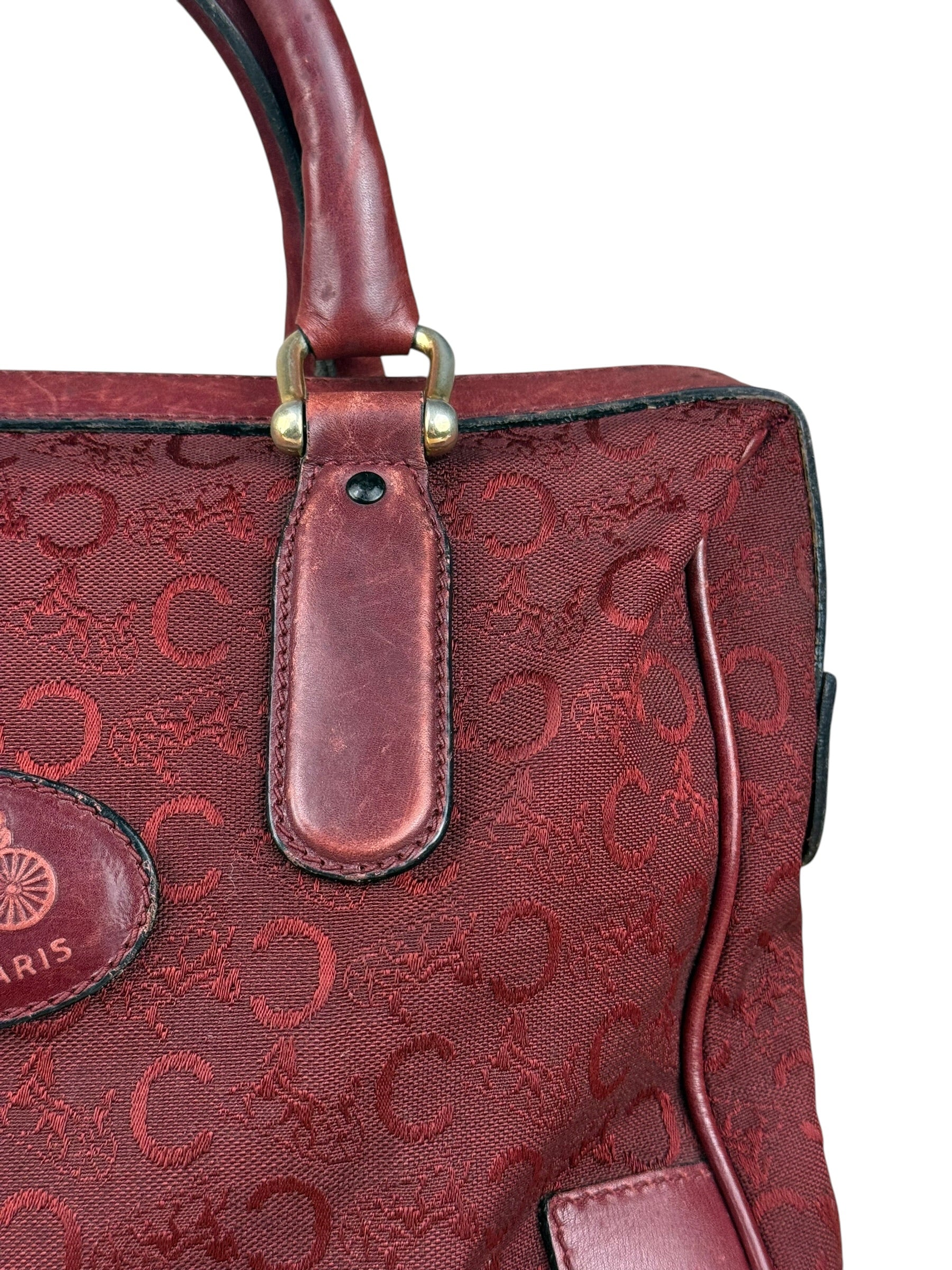 Celine Vintage Burgundy Macadam Print Mini Boston Handbag