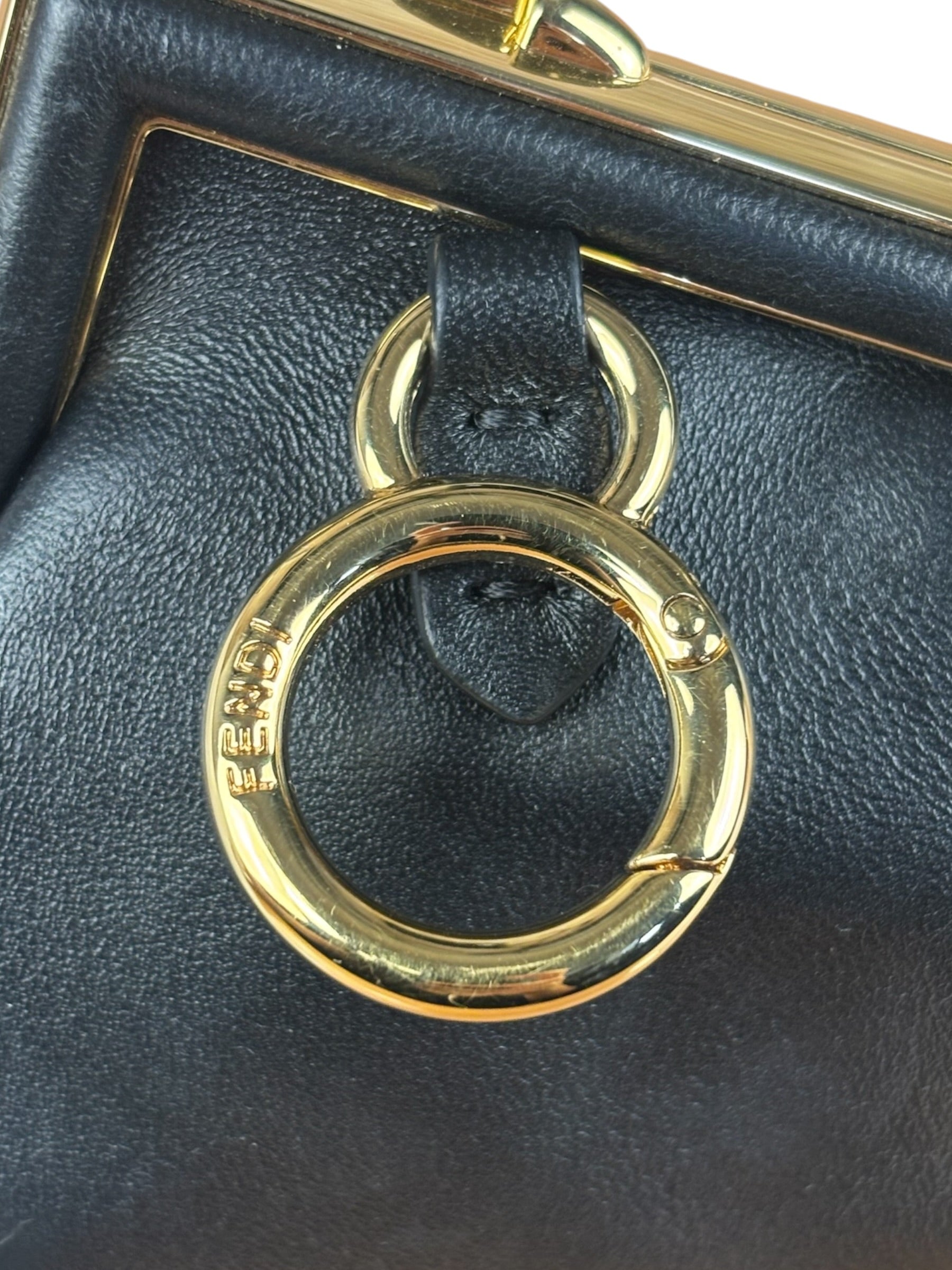 Fendi Black Leather Nano First Charm Shoulder Bag