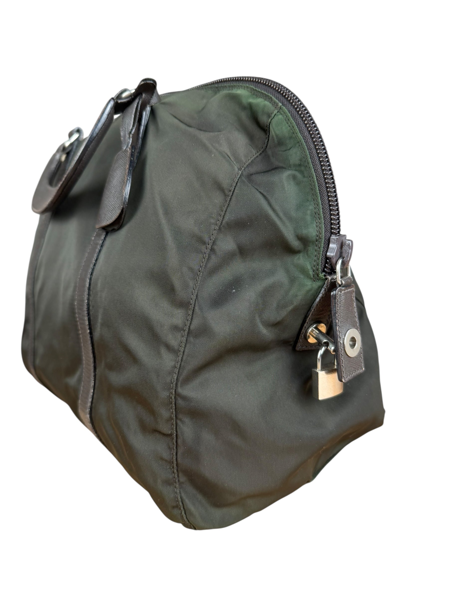 Prada Vintage Green Nylon Top Handle Bowler Bag