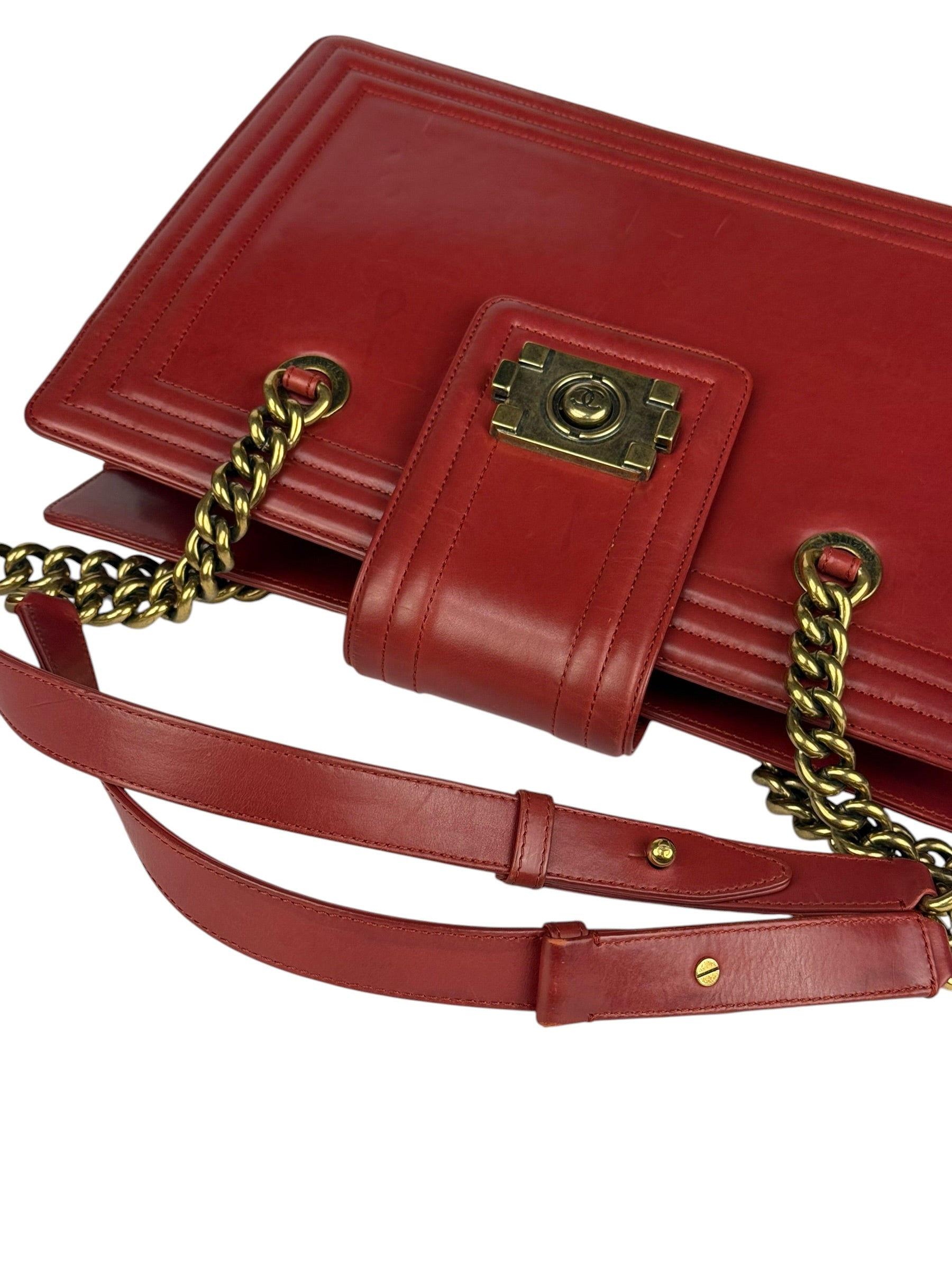 Chanel Red Leather Large Jetsetter Boy 2Way Handbag 2011