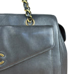 Chanel Black Leather Front Pocket Chain Tote 1998