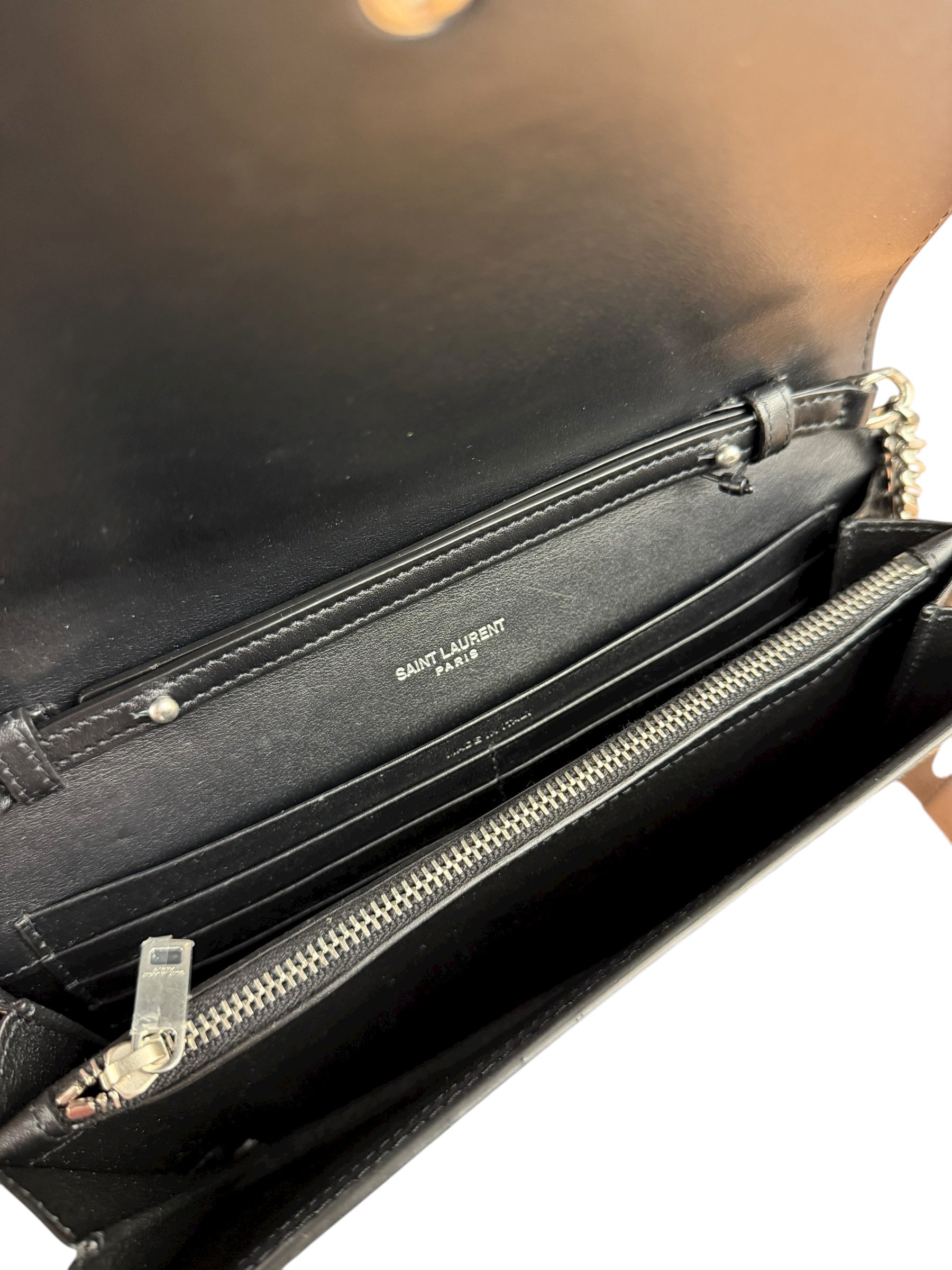 Saint Laurent Cassandre Leather Wallet on Chain Bag Black