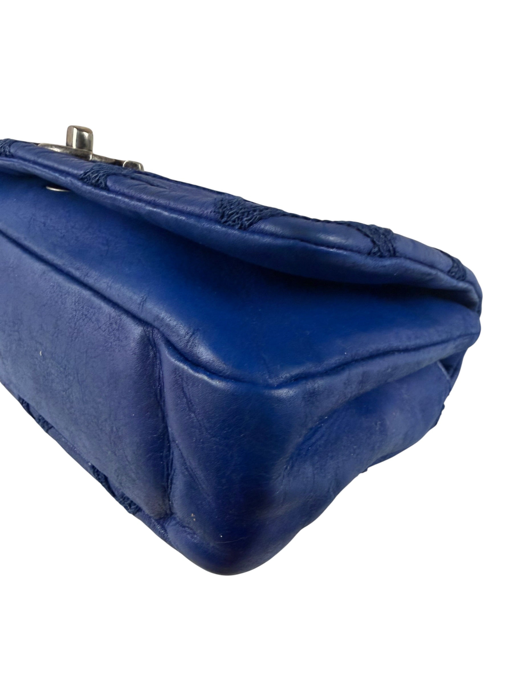 Chanel Blue Leather Diamond Stitch Iridescent Chain Flap Bag 2012