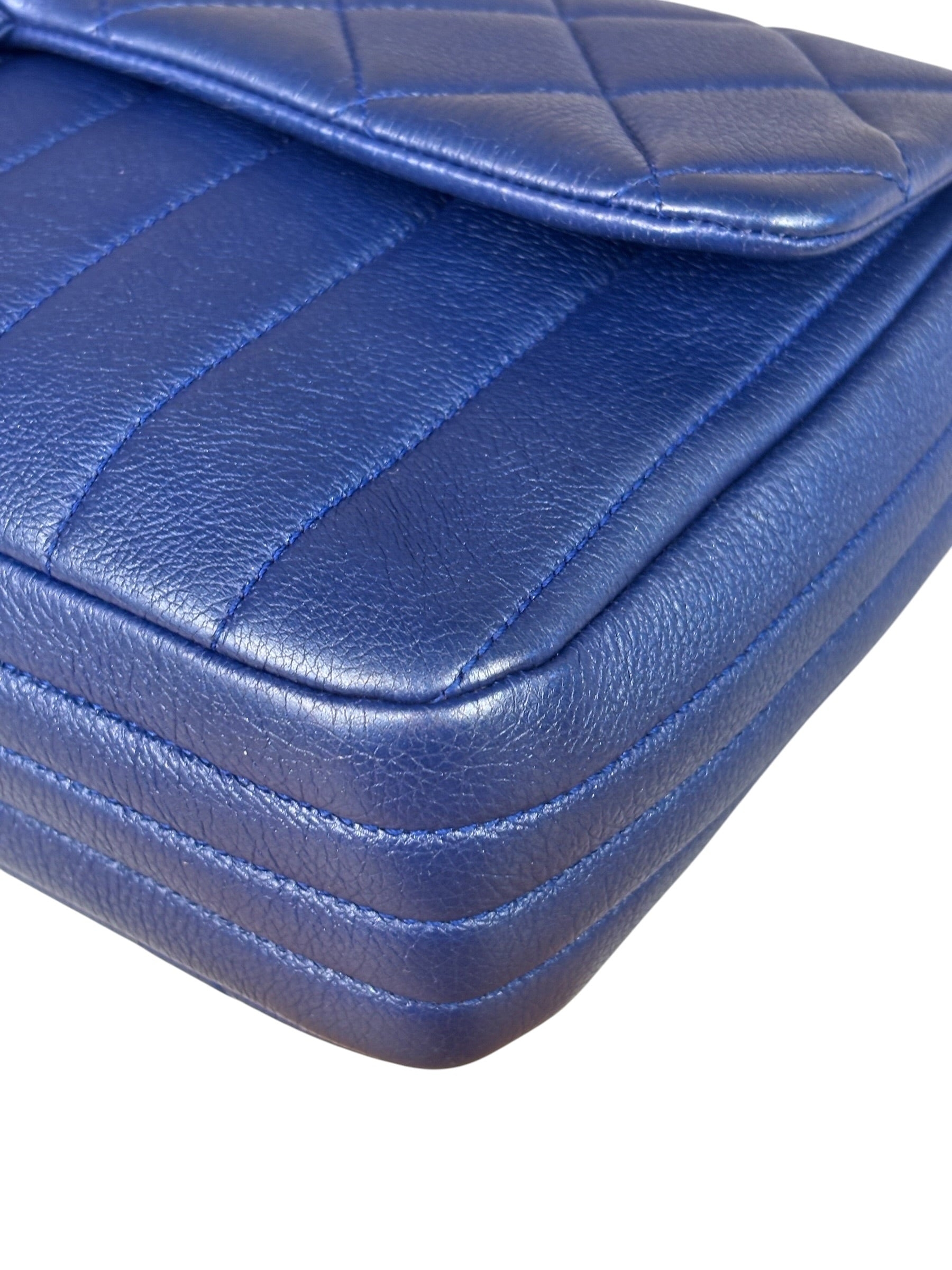 Chanel Blue Metallic Calf-Skin Chain Flap Bag 2014