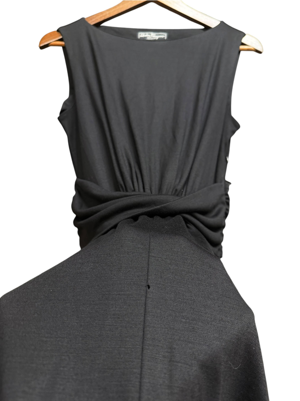 Vintage Salvatore Ferragamo Black Wool Blend Mid Length Dress