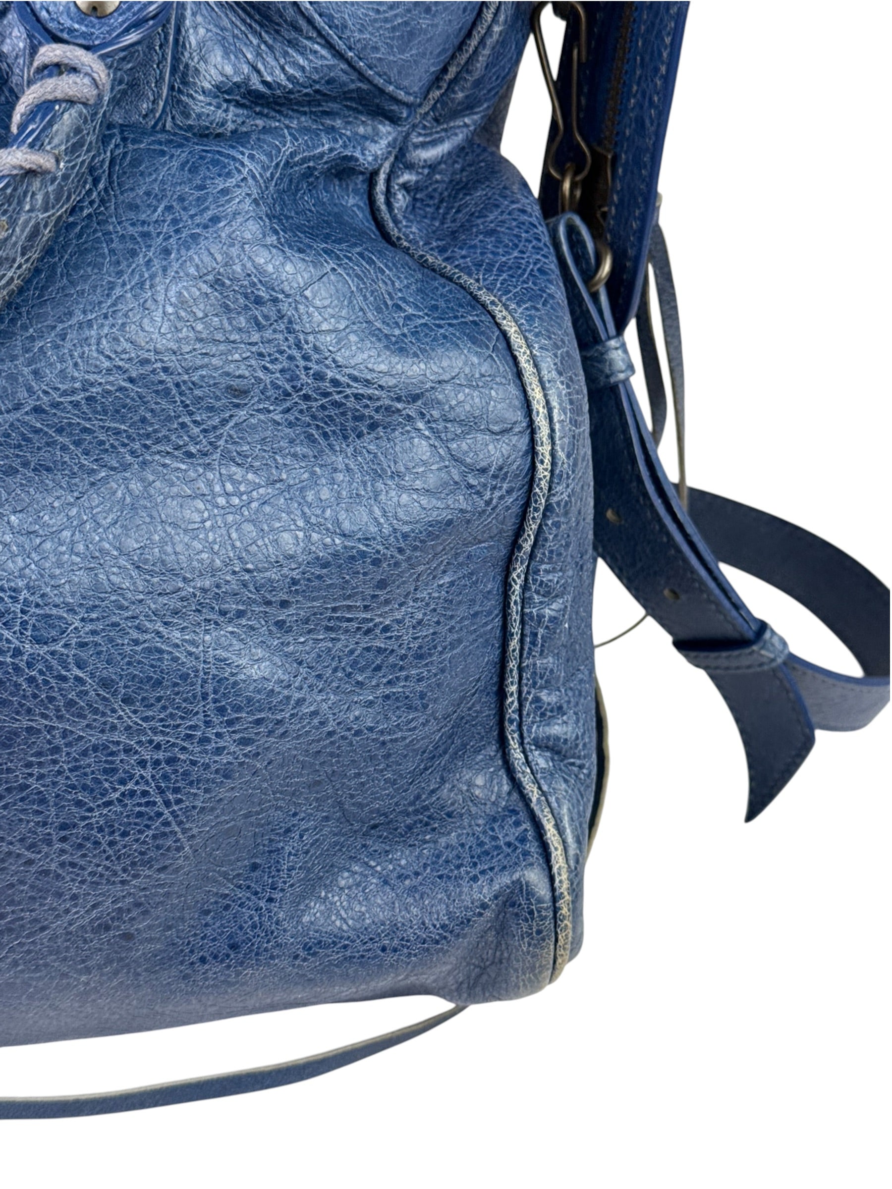 Balenciaga Navy Leather Moto Work Two-Way Bag