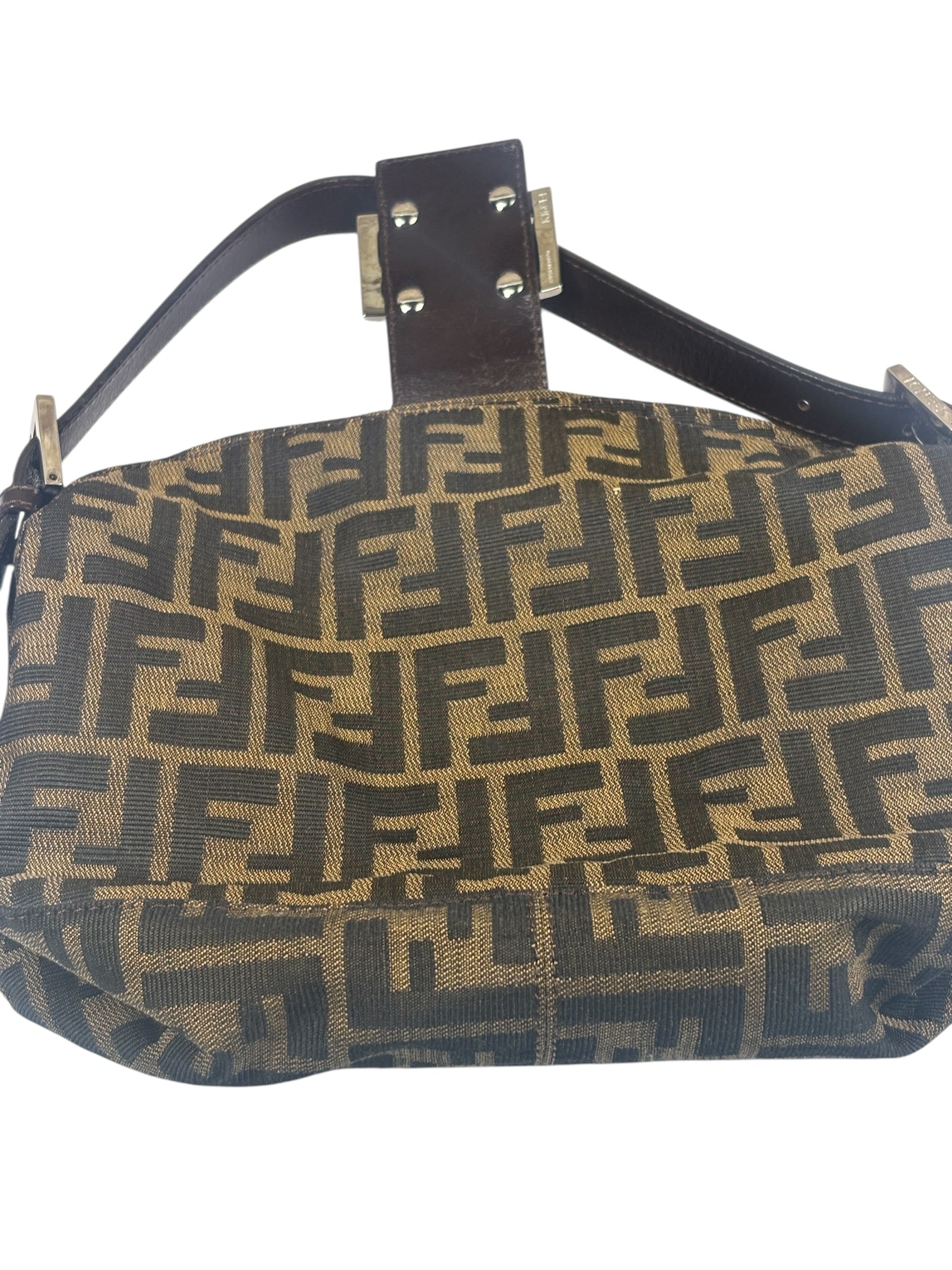Fendi Brown Leather Trim Baguette