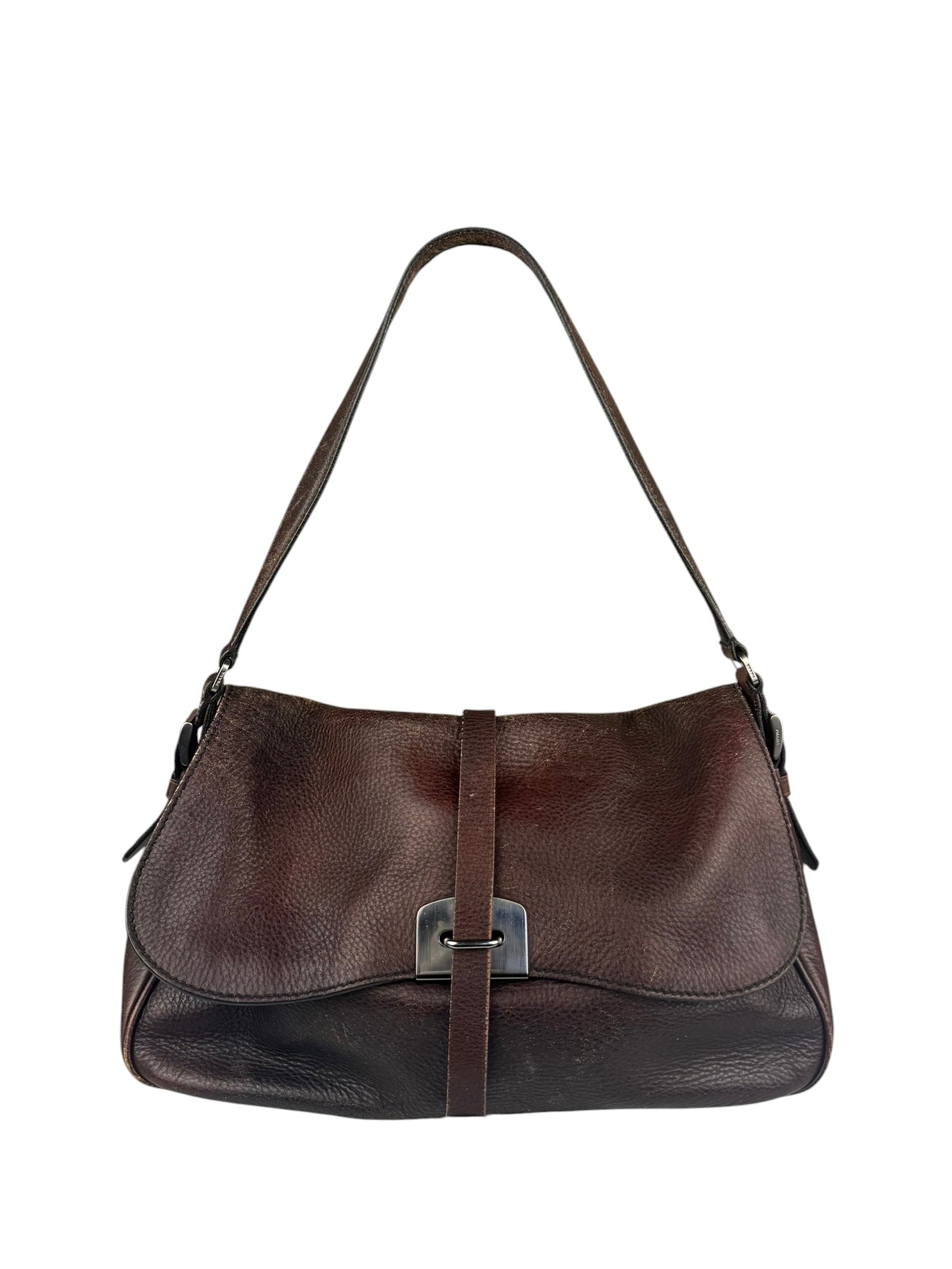 Prada Vintage Brown Leather Cervo Antik Messenger Bag