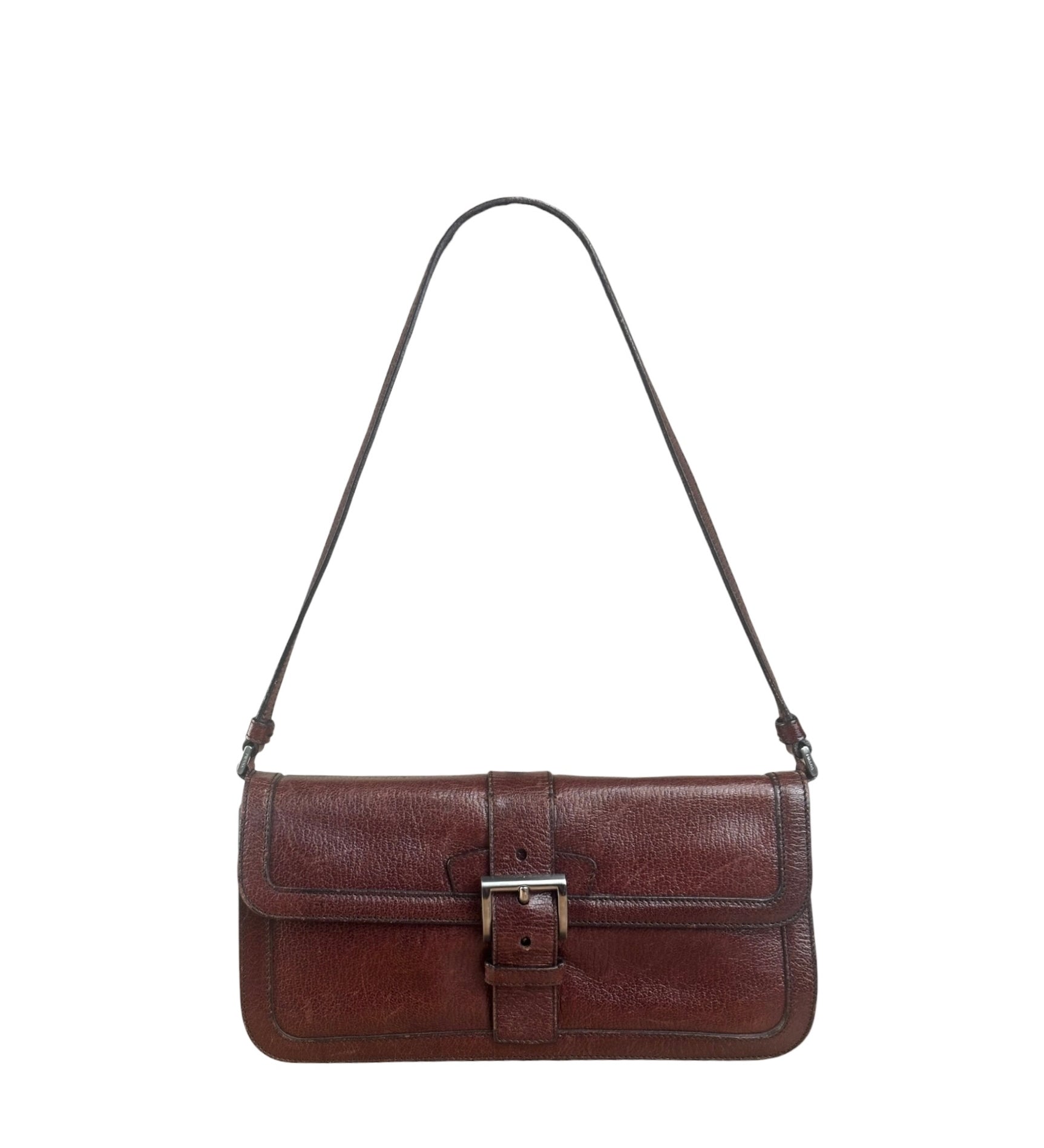Prada Enameled Metal Triangle Brown Shoulder Bag