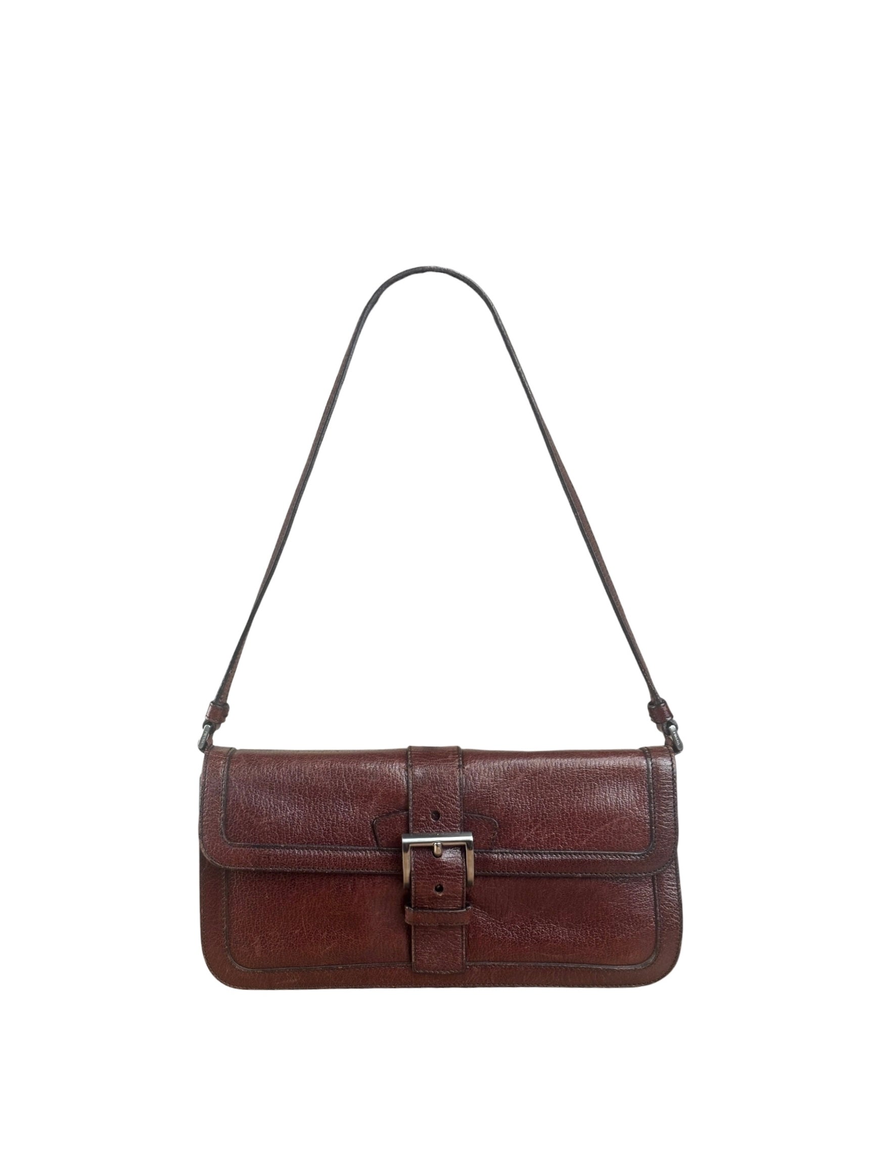 Prada Enameled Metal Triangle Brown Shoulder Bag