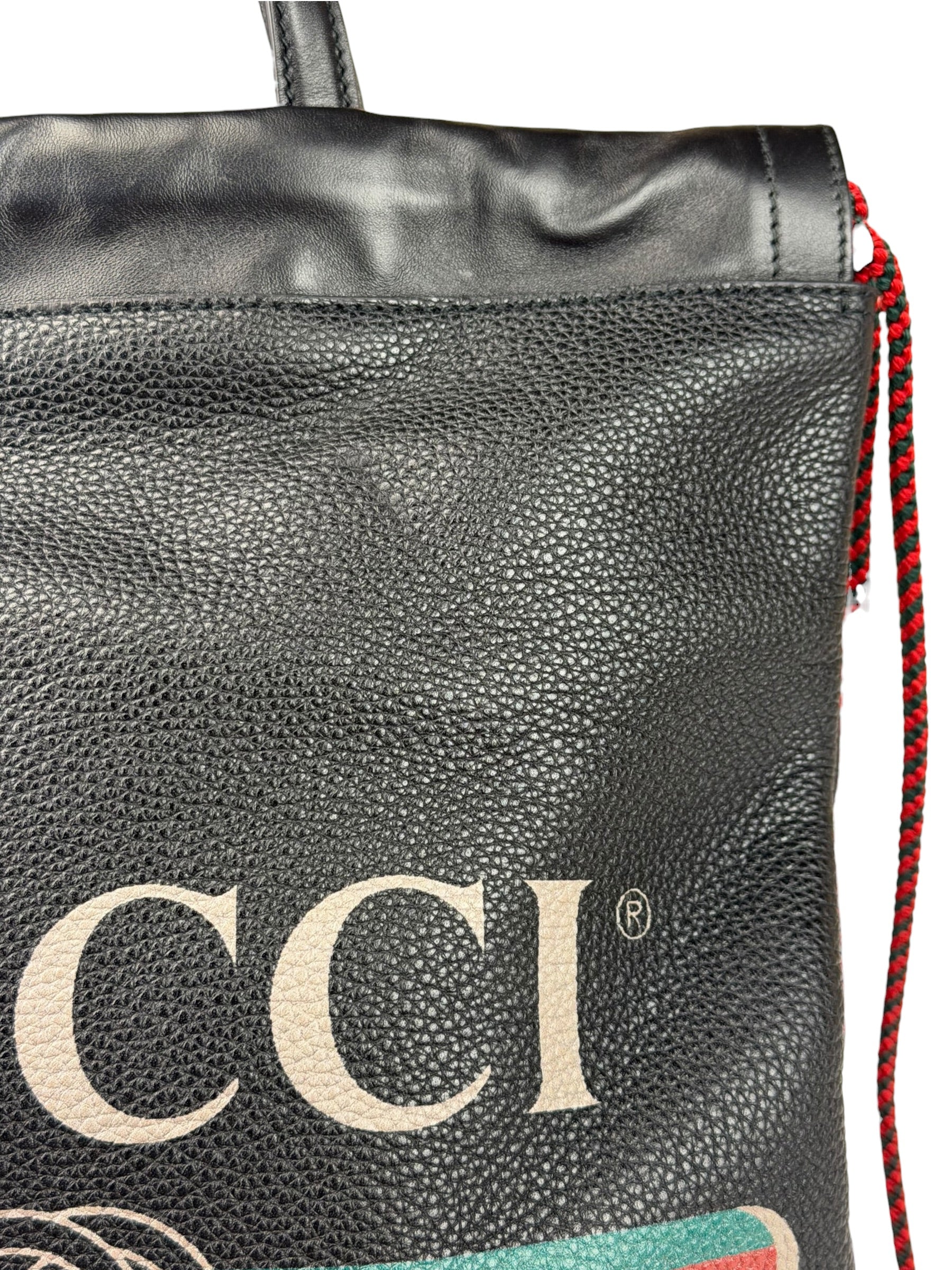 Gucci Black Leather Drawstring Backpack