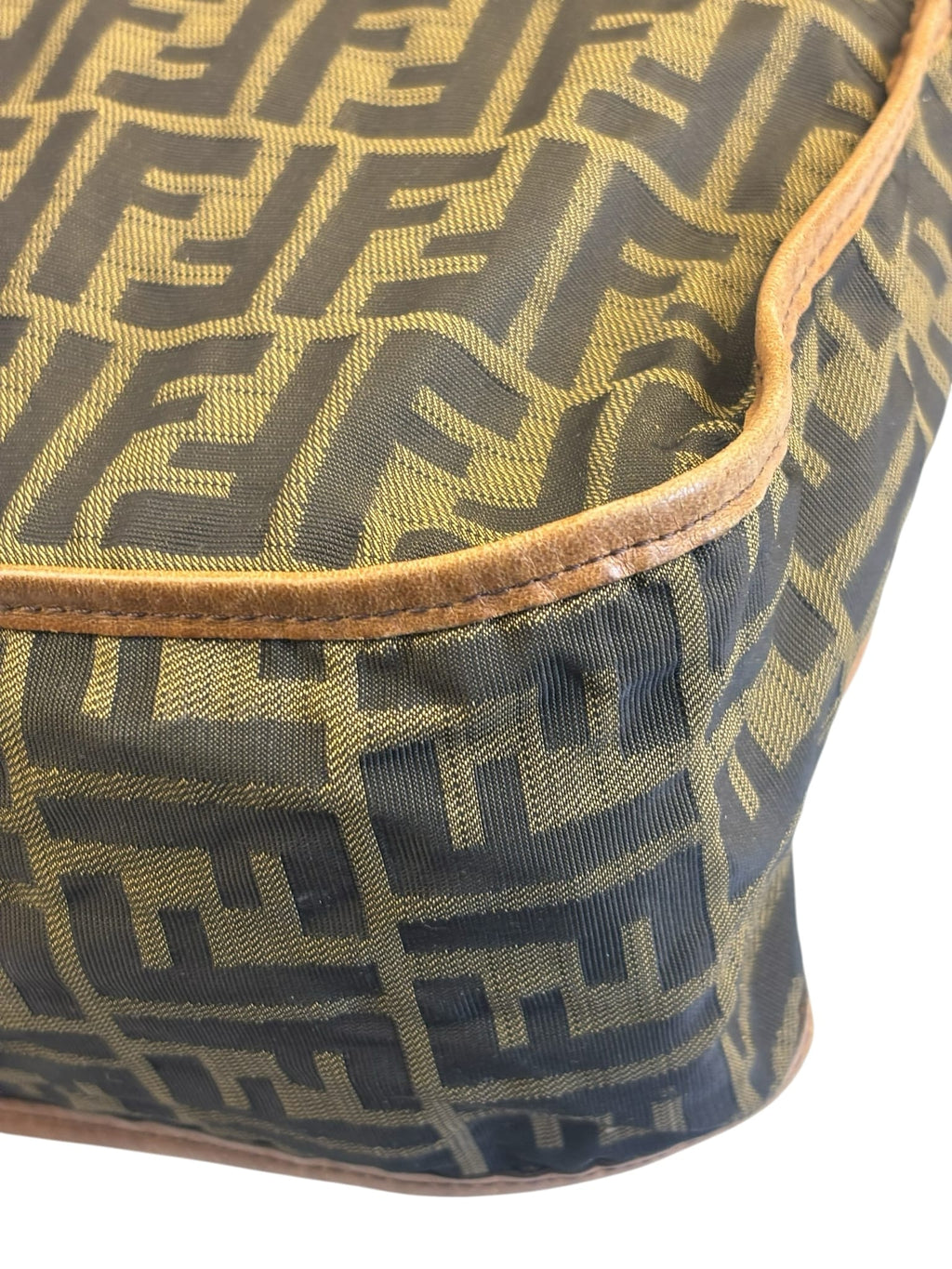 Fendi Zucca Print Brown Canvas Leather Trim Messenger Crossbody