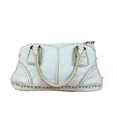 Prada Vintage White Studded Leather Shearling Bowler 2Way Bag
