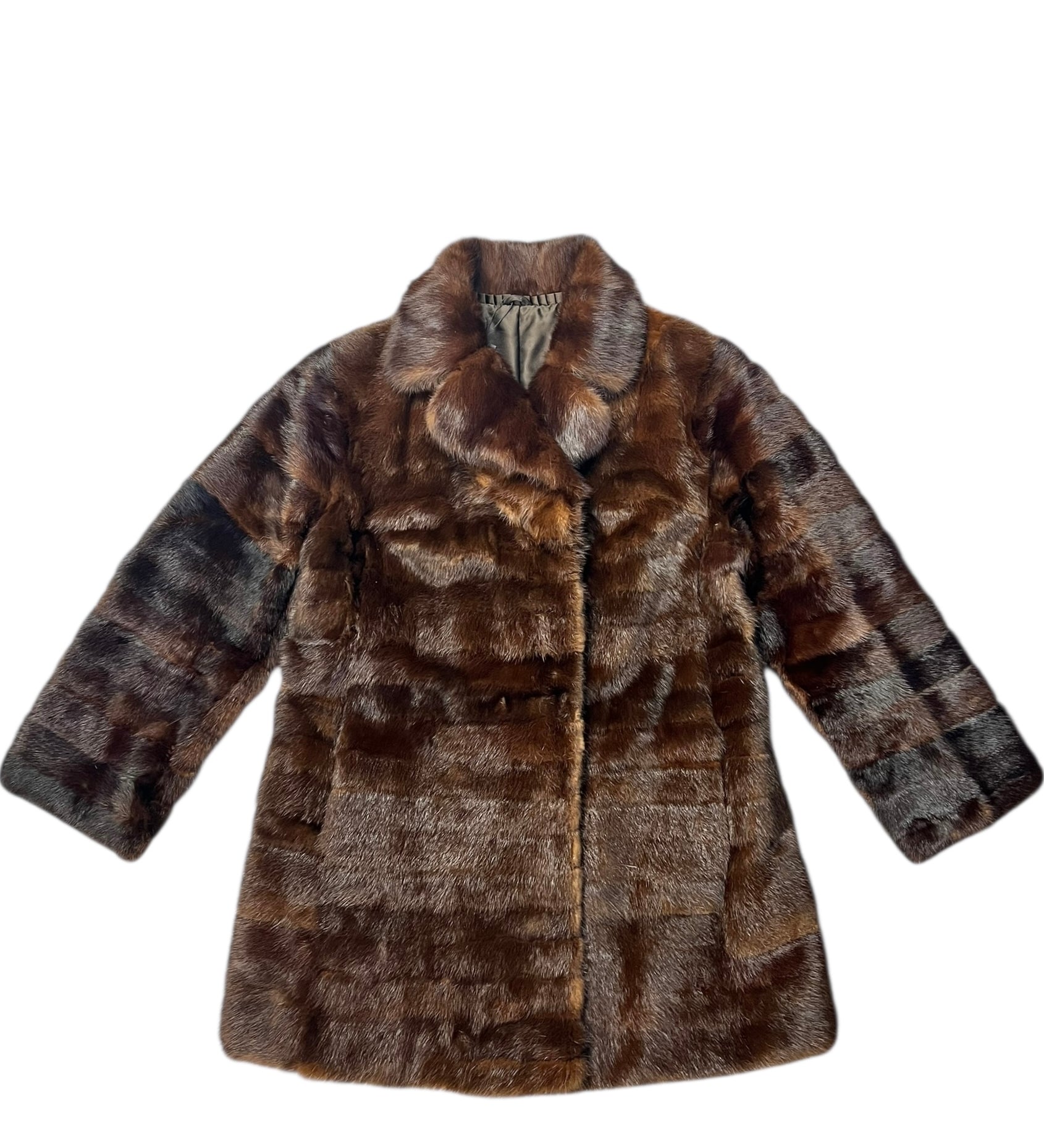 Vintage Brown Fur Coat Striped Interior/Sleeves