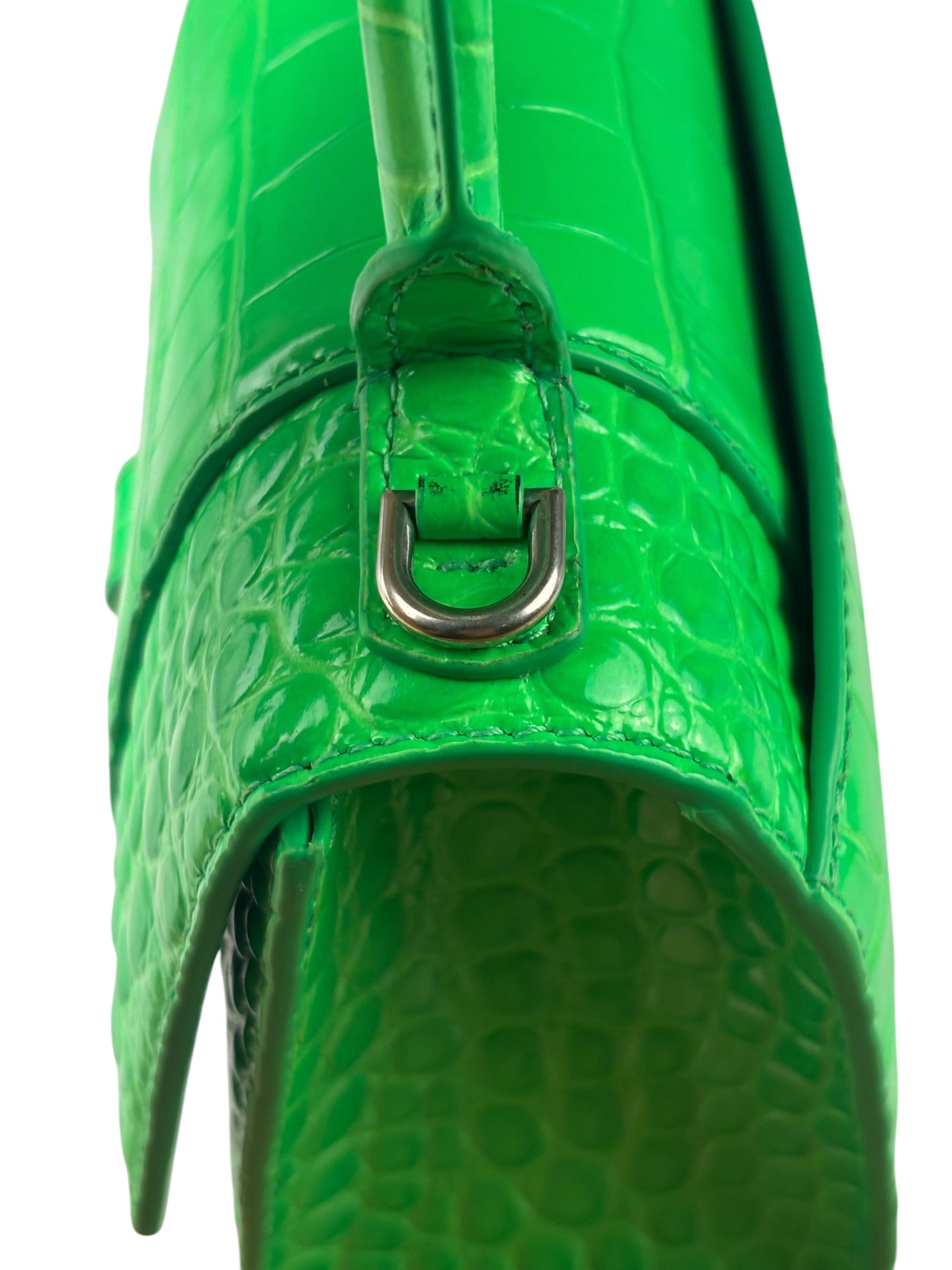 Balenciaga Fluo Green Crocodile Embossed Hourglass XS Two-Way Bag