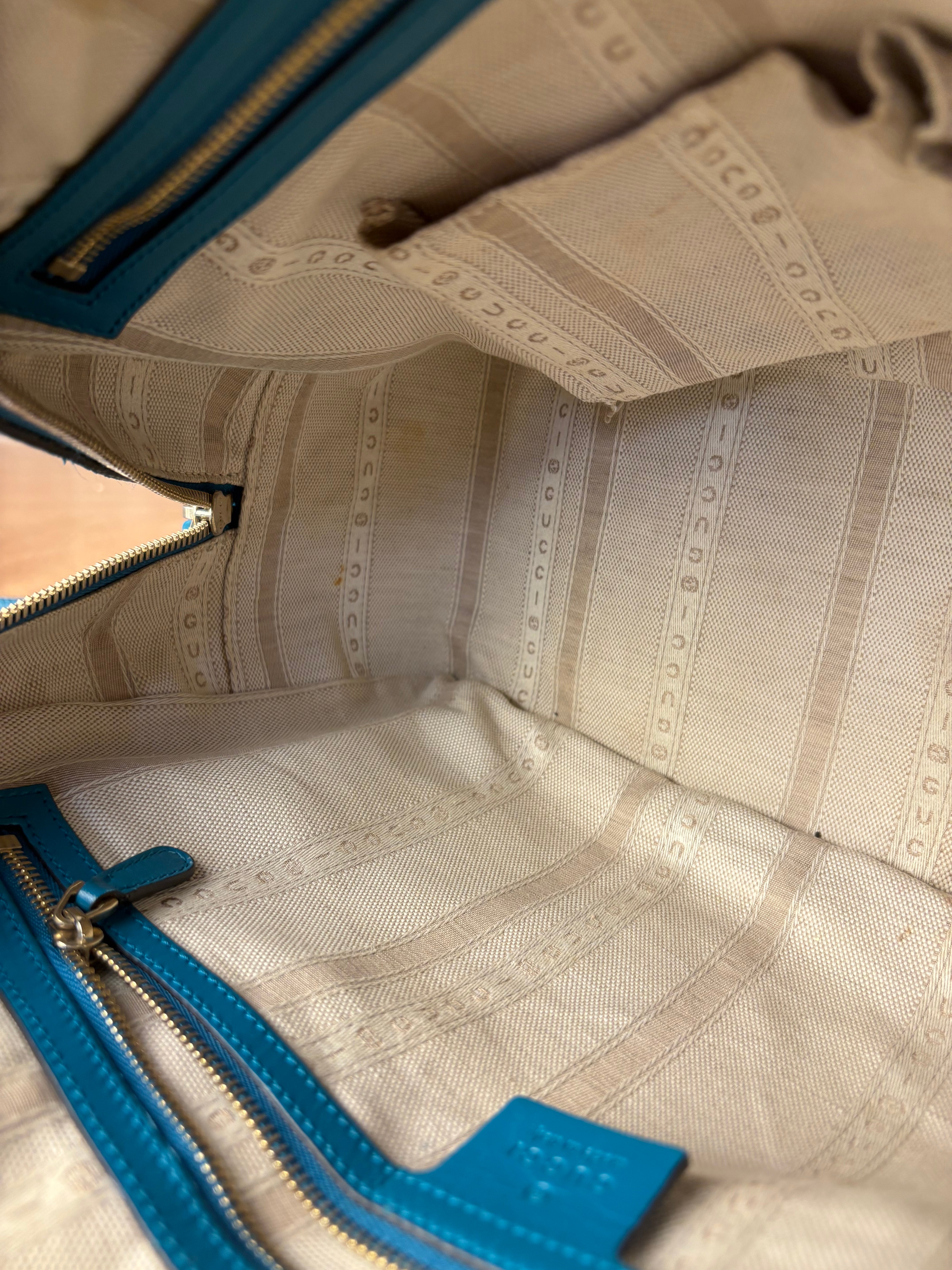 Gucci Diamante Bright Blue Leather Top Handle Bag