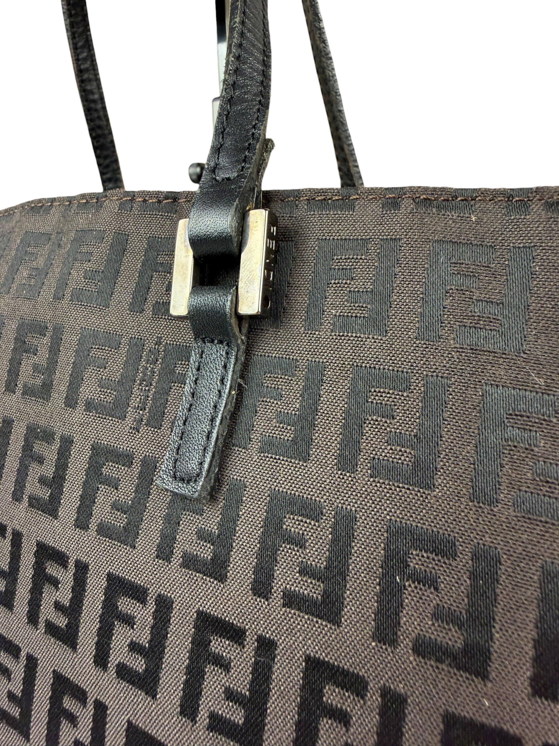 Fendi Brown Leather Trim FF Zucca Tote Bag