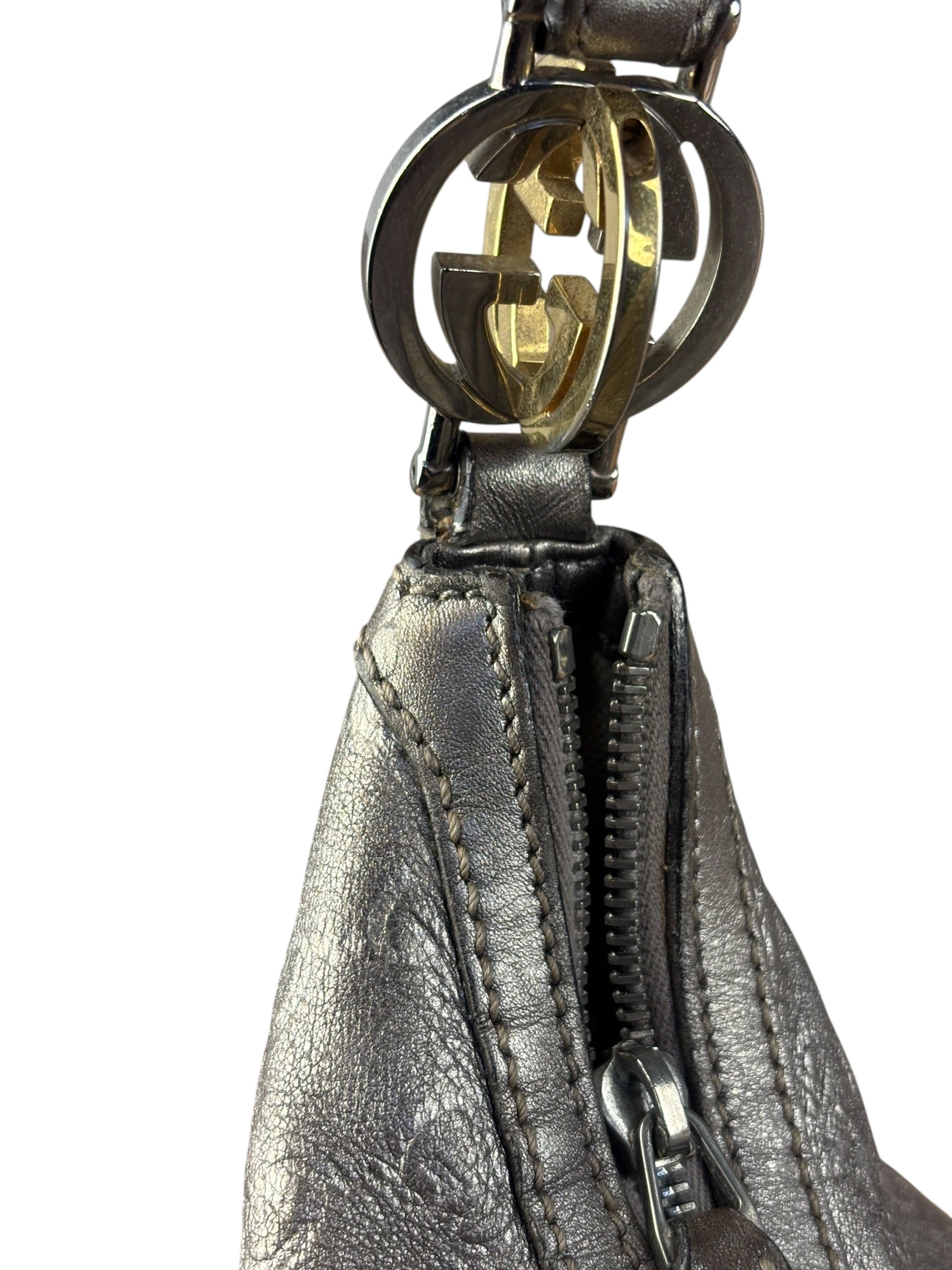 Gucci Vintage GG Metallic Leather Hobo Shoulder Bag