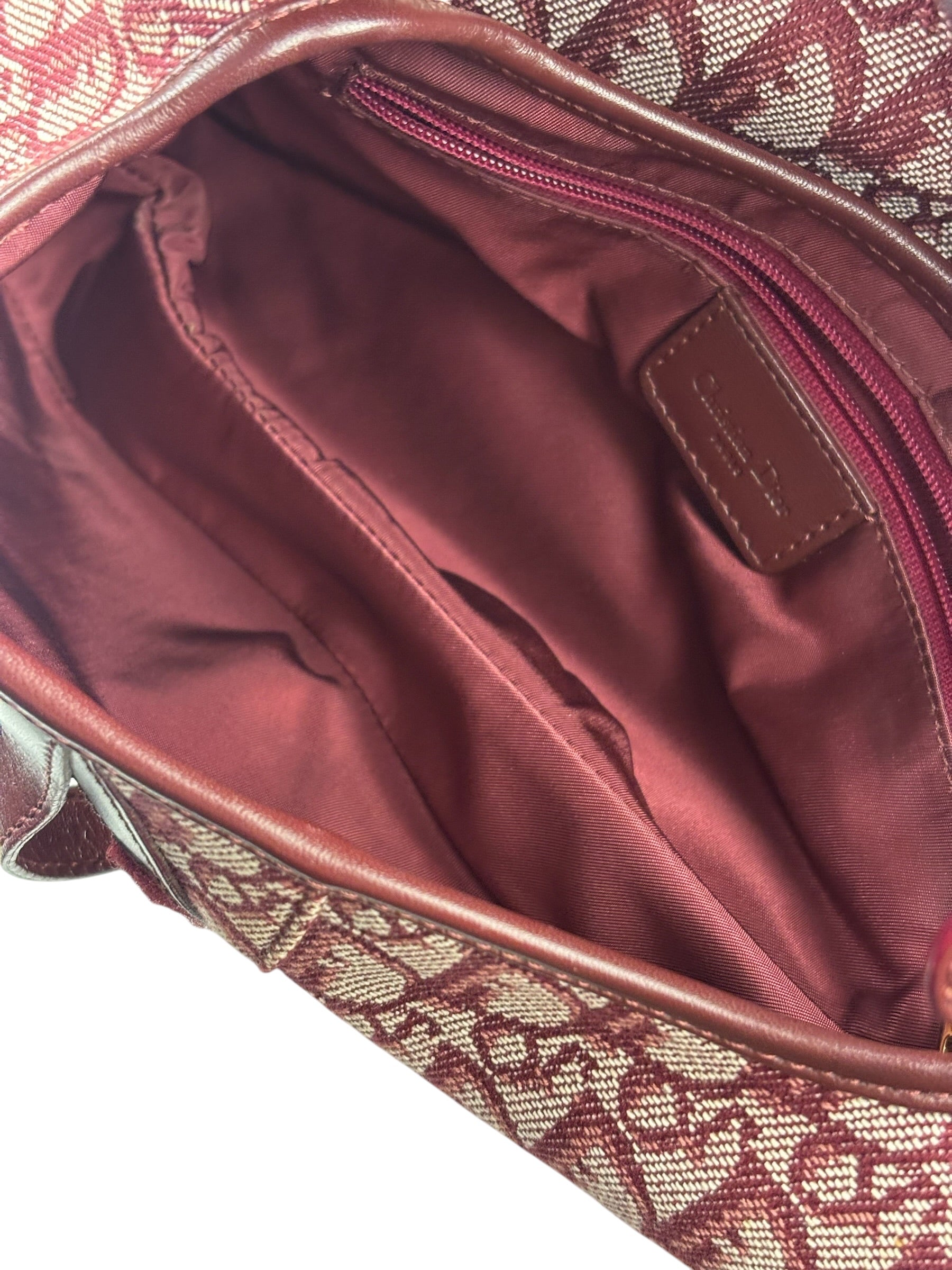 Christian Dior Burgundy Leather Oblique Saddle Handbag