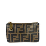 Fendi Brown Leather FF Zip Coin/Card Case