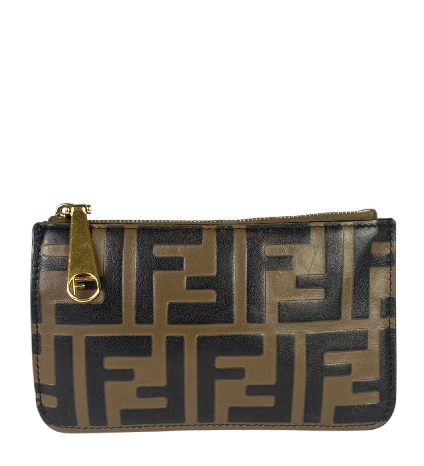 Fendi Brown Leather FF Zip Coin/Card Case